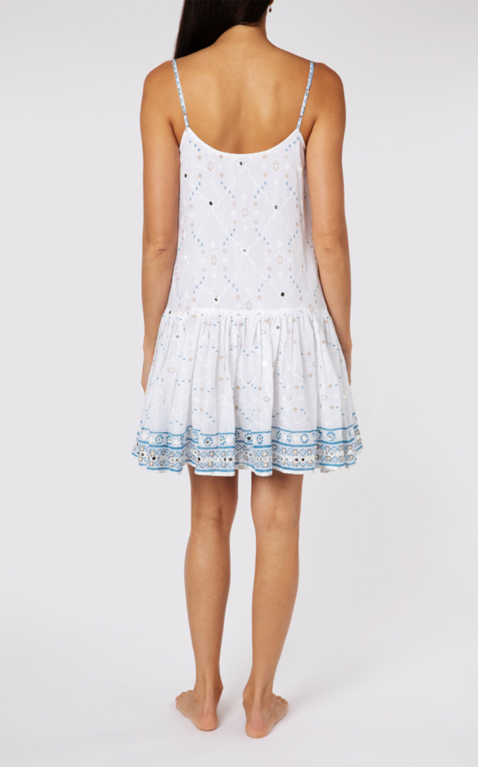 Mosaic Printed Mirror-Appliquéd Strappy Cotton Mini Dress white - 2