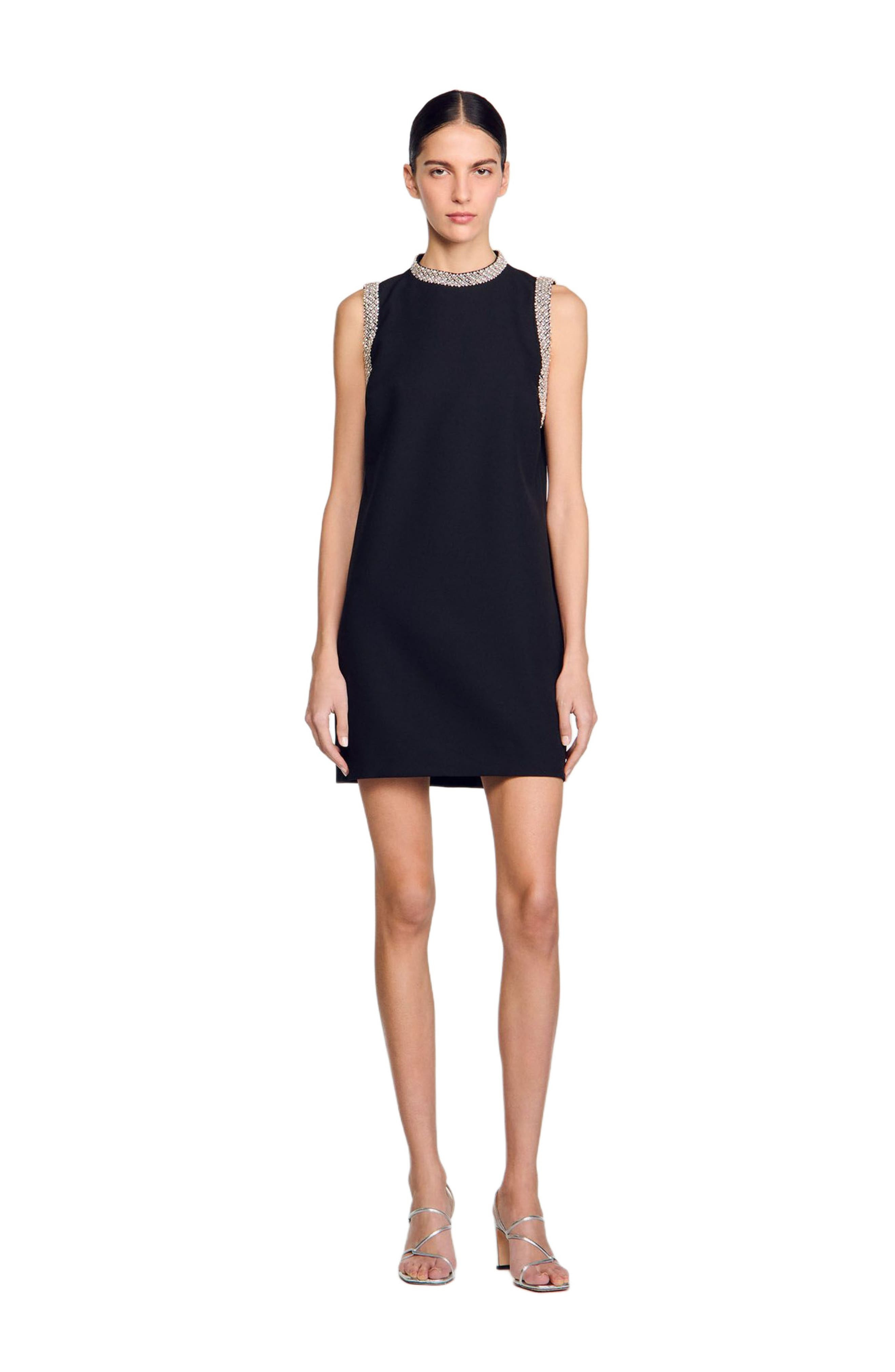 SANDRO Short dress with rhinestone details in Black at Nordstrom - 1