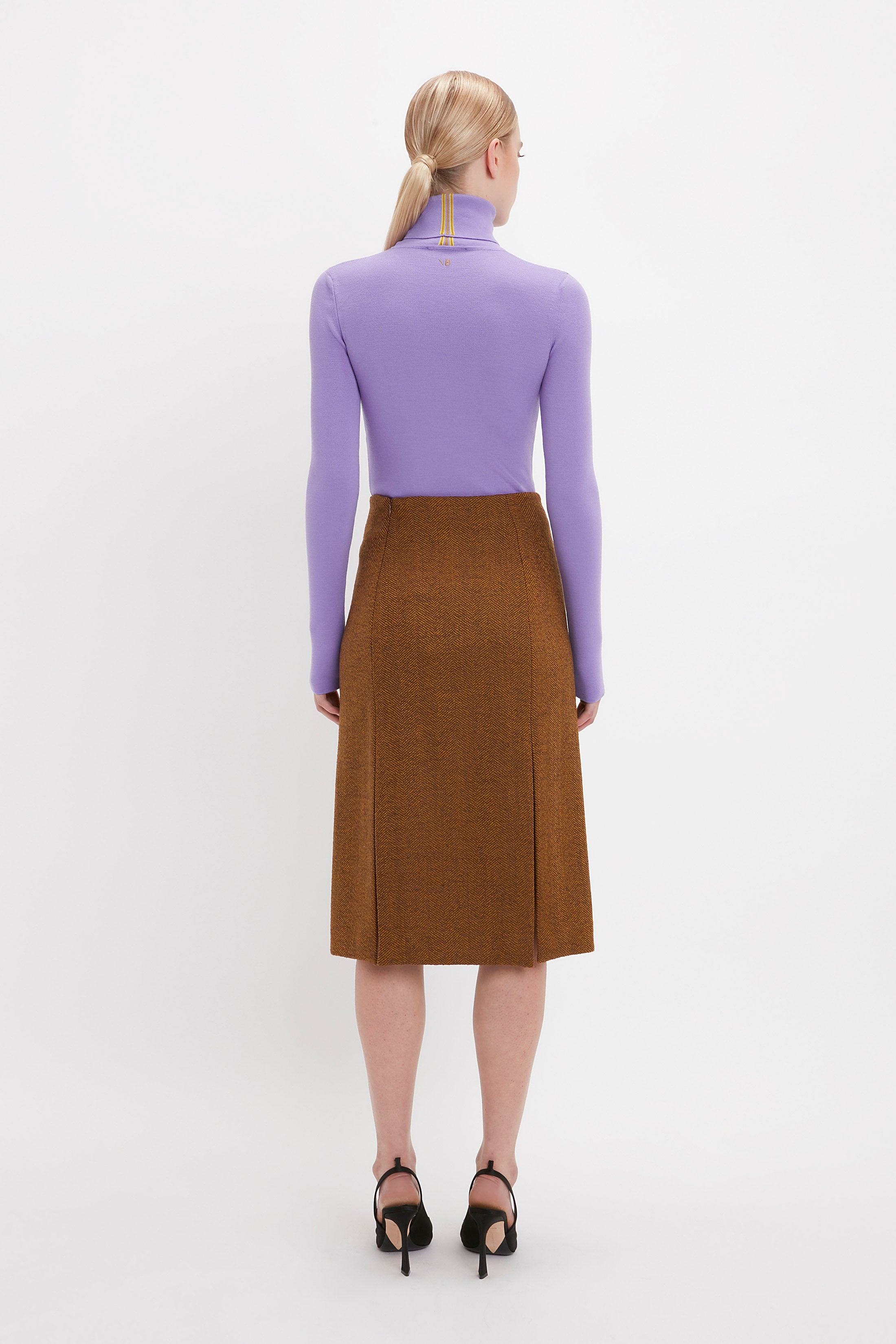 Knitted Polo Neck Jumper In Lilac - 5