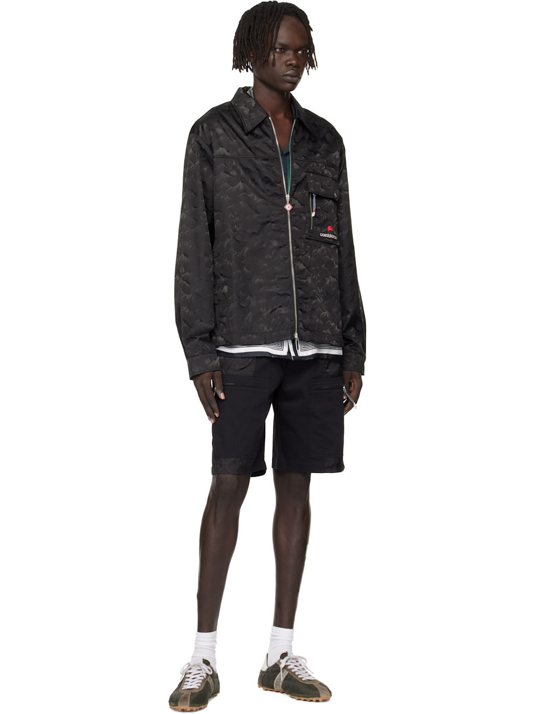 Black Nylon Mountain Short Sleeve Camo Zip Shirt - 4