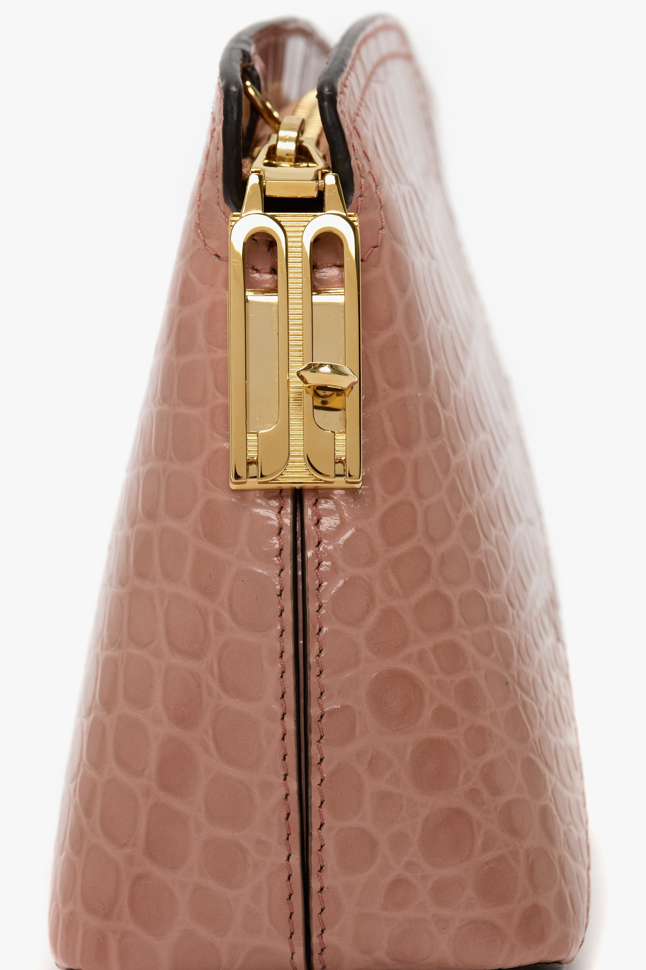 Victoria Crossbody Bag In Blush Pink Croc Embossed Leather - 7