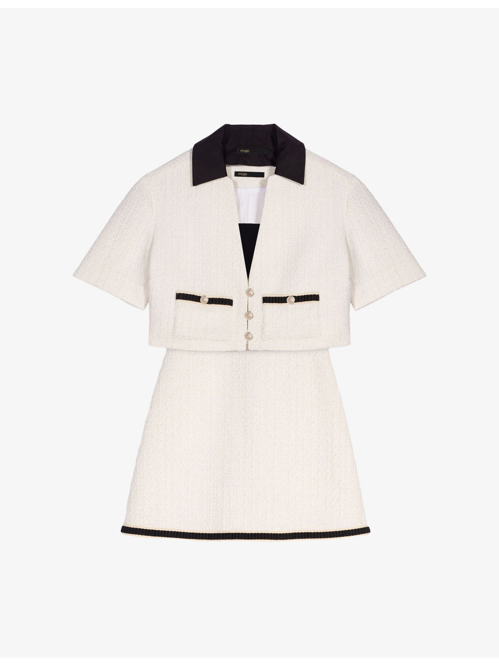 Two-In-One Contrast-Collar Tweed Mini Dress - 1