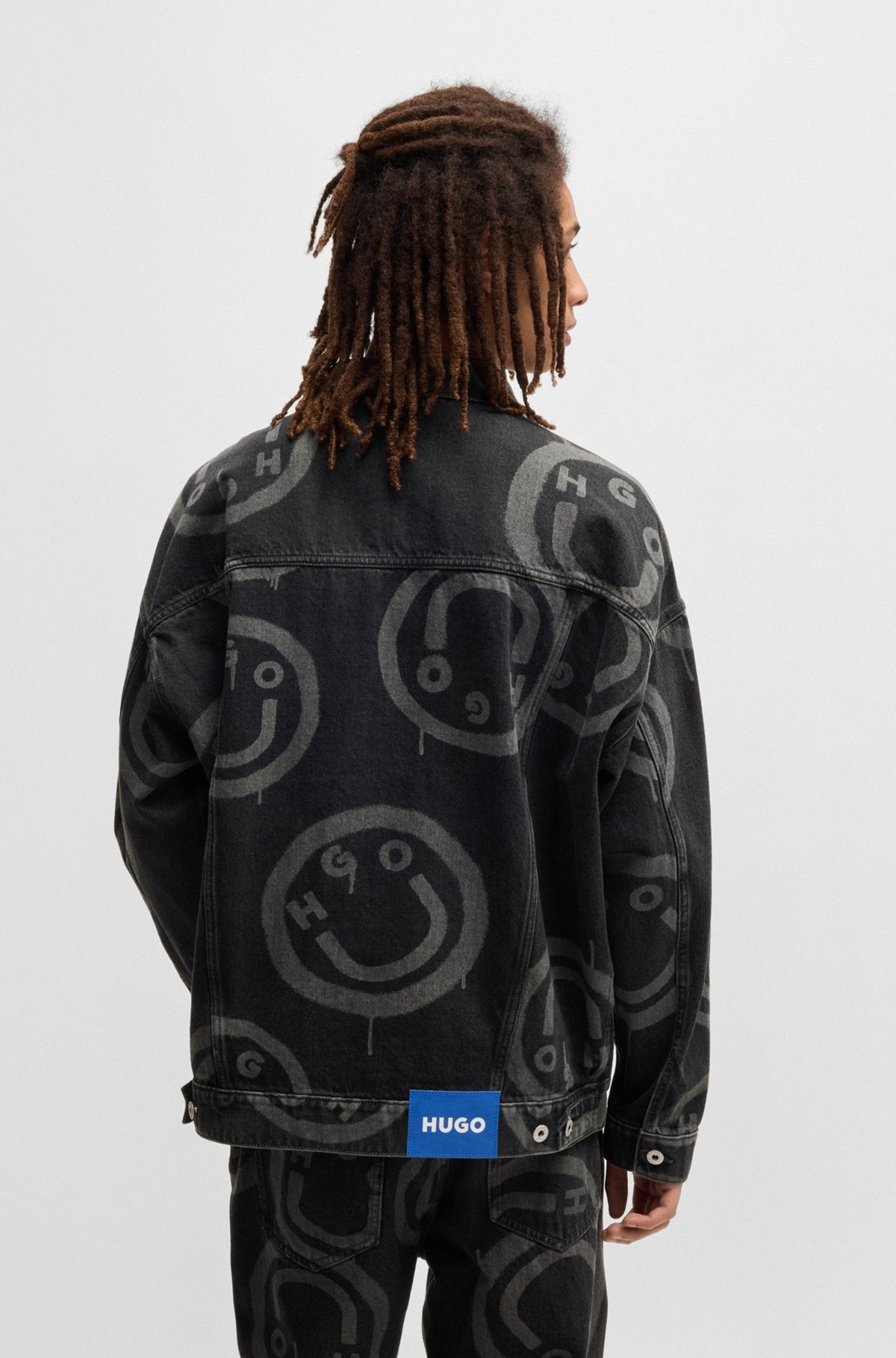 RELAXED-FIT DENIM JACKET WITH HAPPY HUGO PRINT - 4
