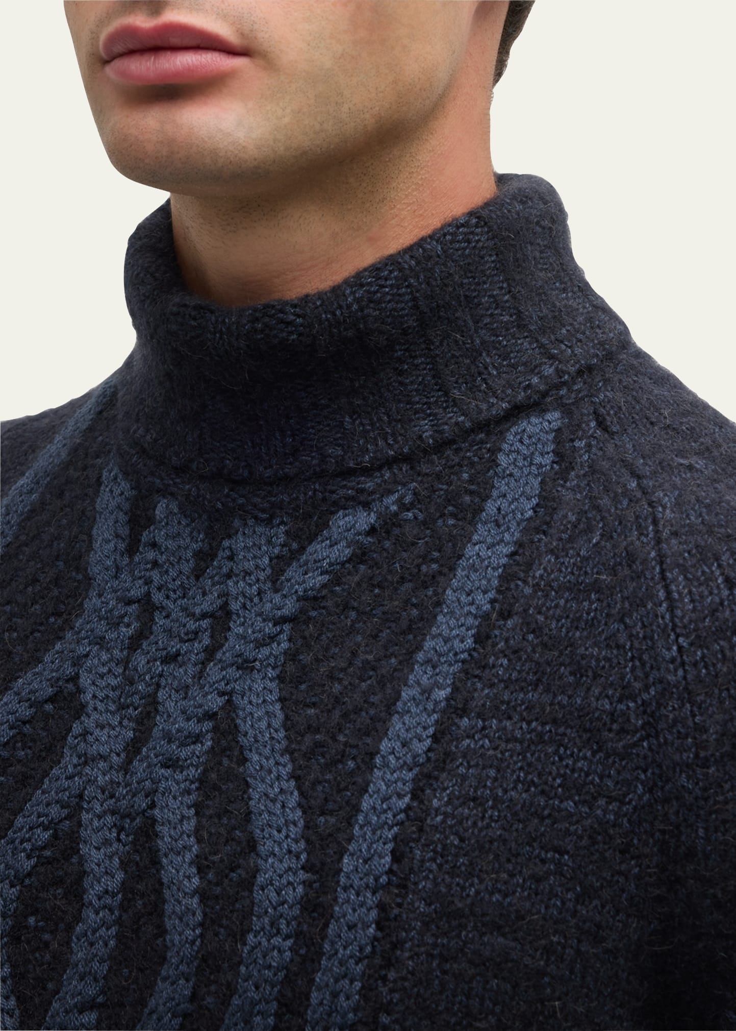 Men's Two-Tone Cable Turtleneck Sweater - 5