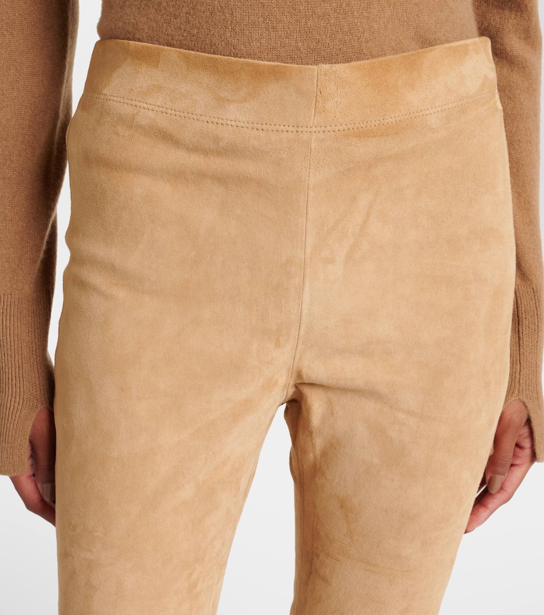 Mid-rise suede leggings - 4