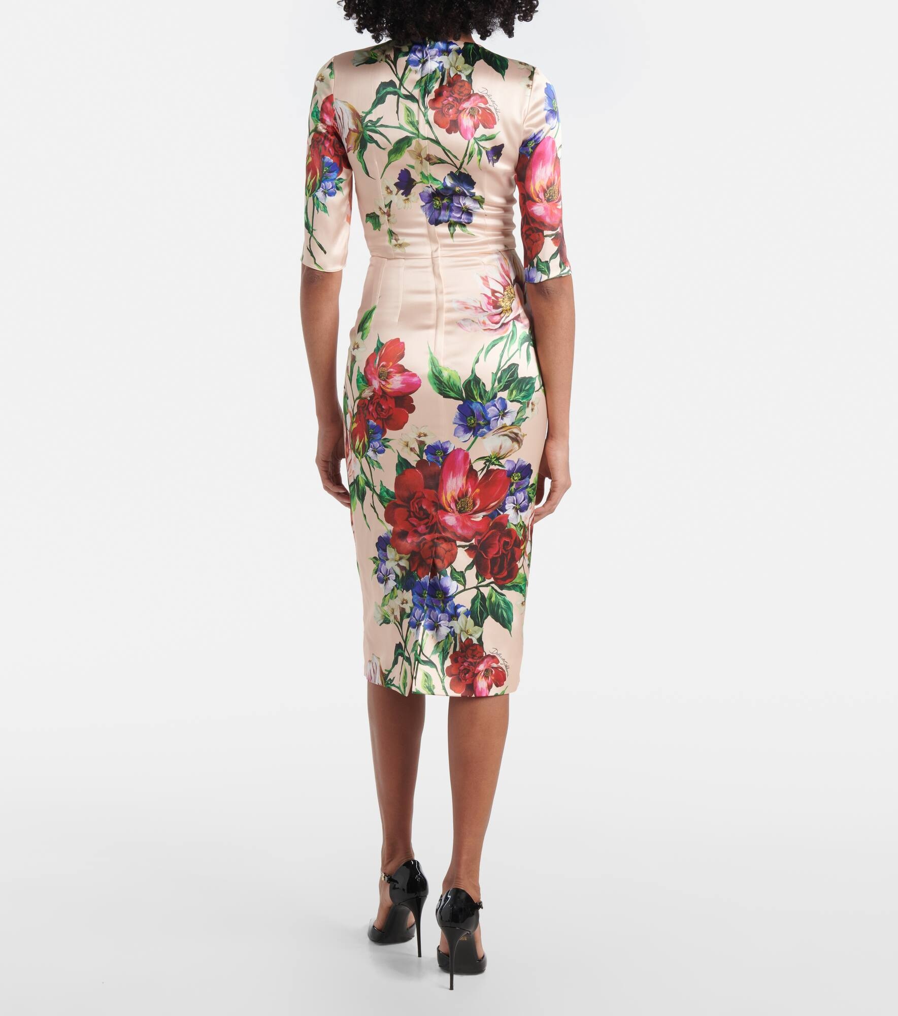 Floral satin midi dress - 3