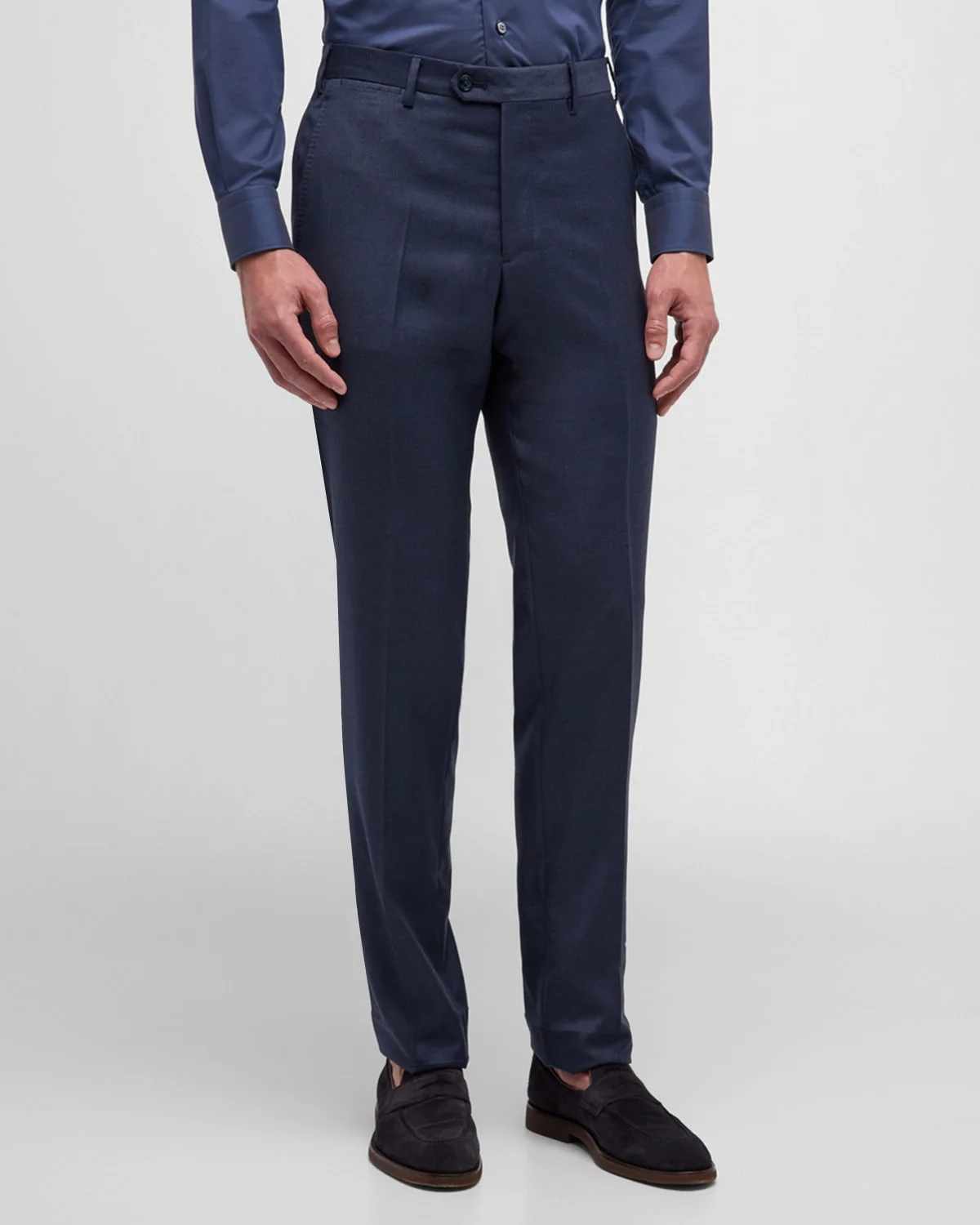 Men's Flat-Front Wool Trousers - 1