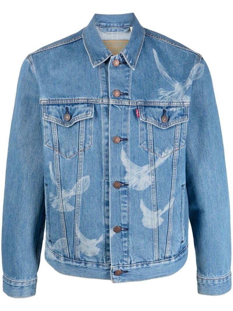 bird-print denim jacket - 1