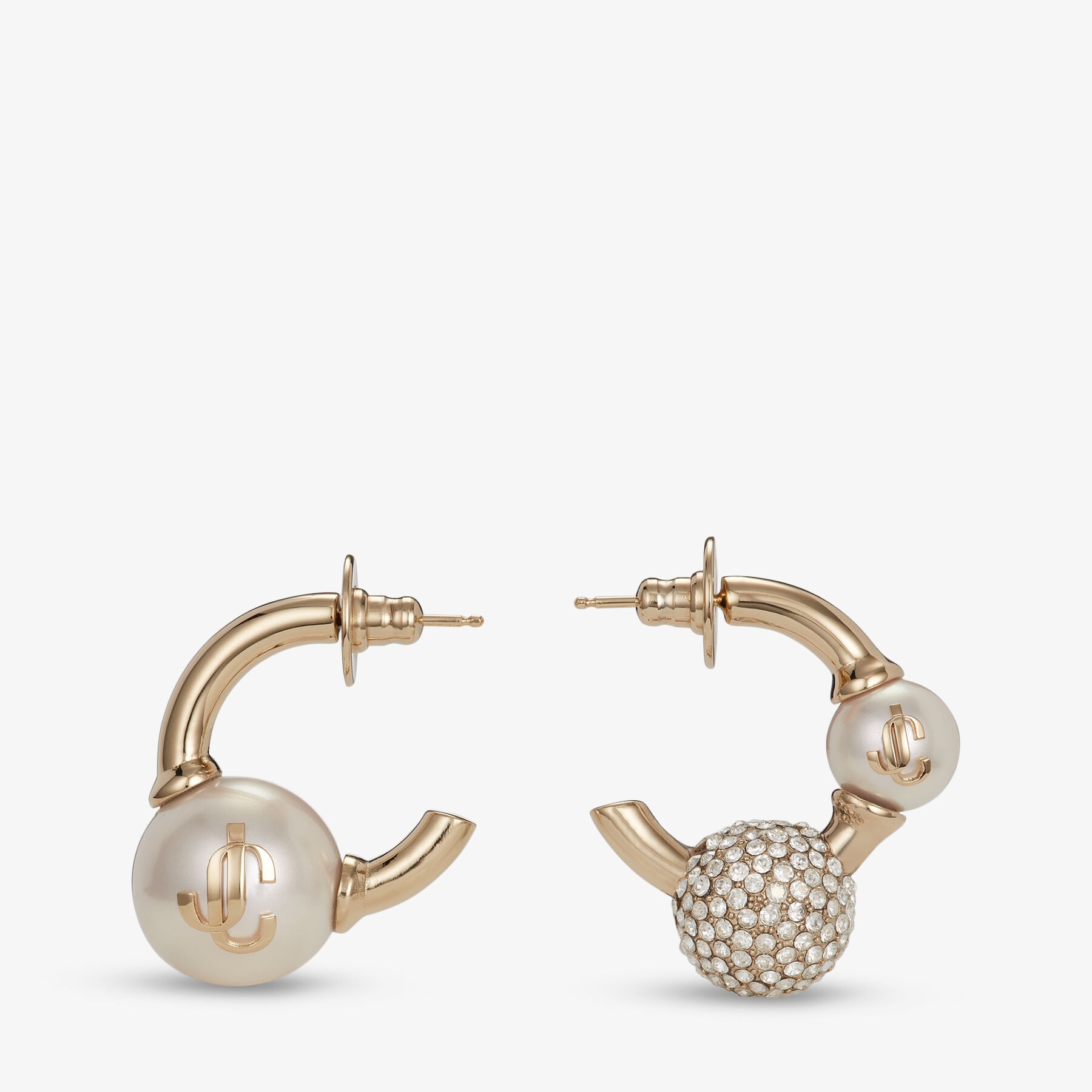 Pearl Crystal Hoops
Gold-Finish Metal Hoop Earrings with Pearls and Crystals - 4