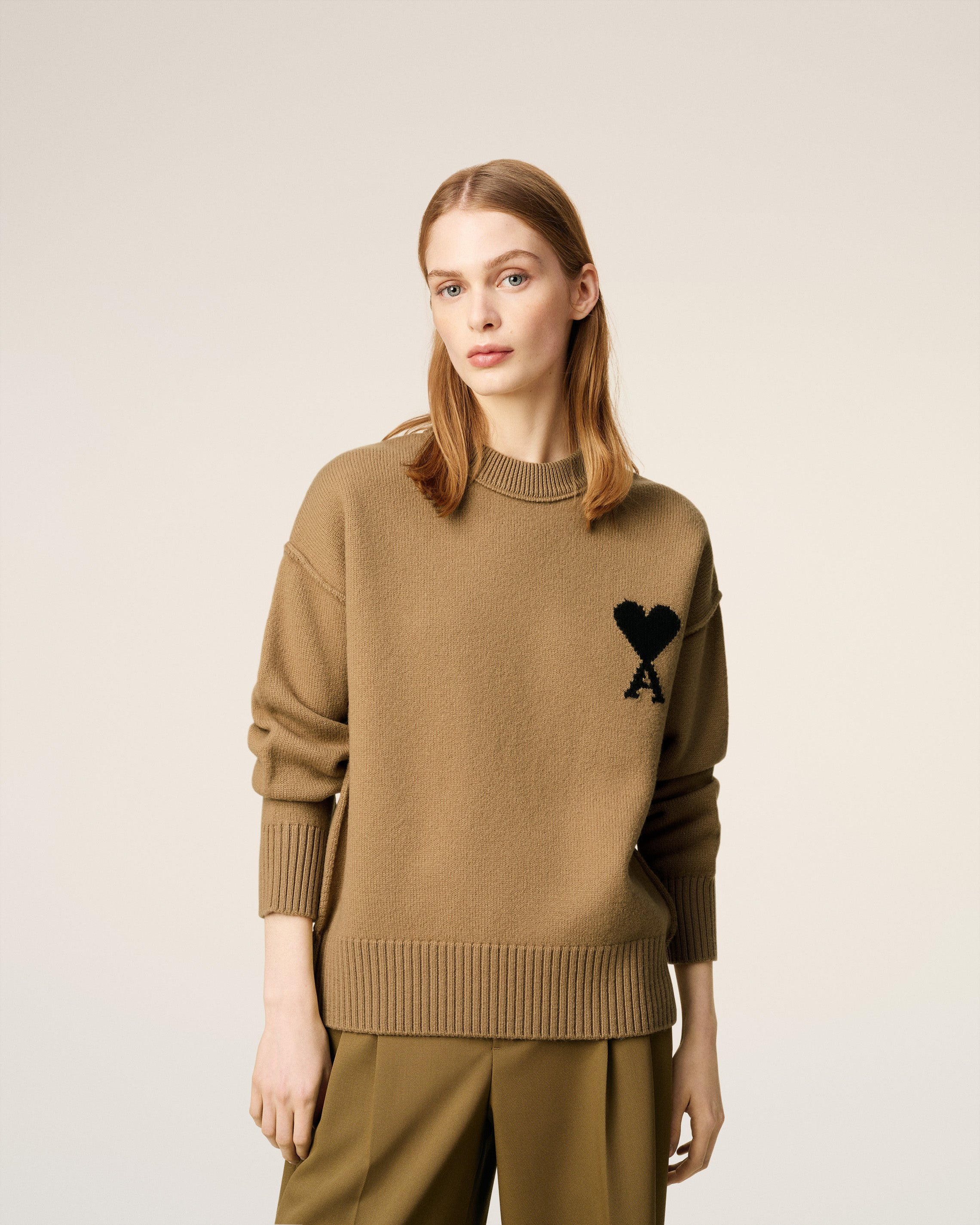 BROWN WOOL AMI DE COEUR CREWNECK SWEATER - 8