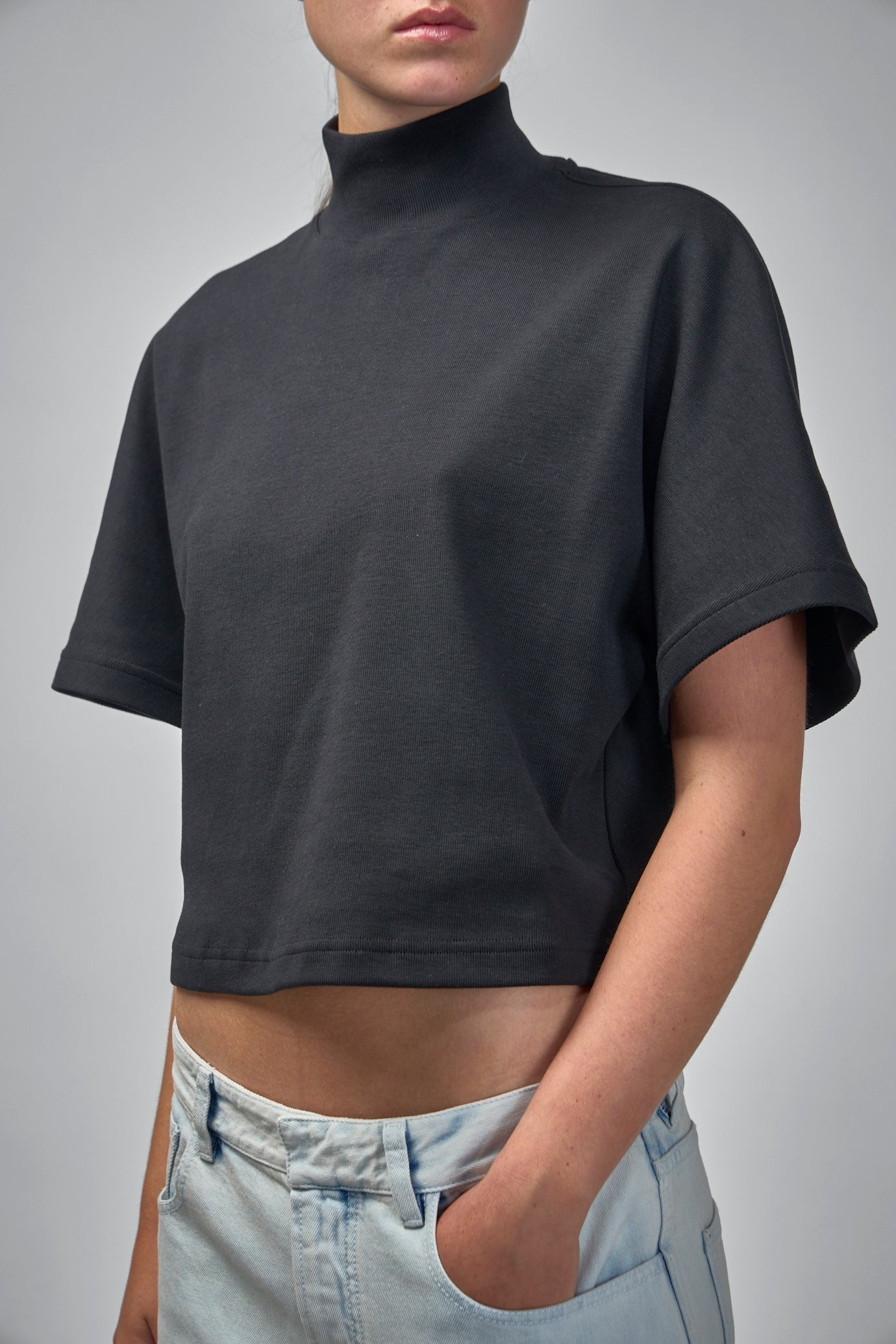Ribbed Cotton High Neck T-Shirt - 4