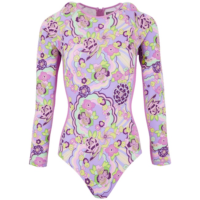 Women Rashguard Long Sleeves One-piece Swimsuit Rainbow Flowers - 1