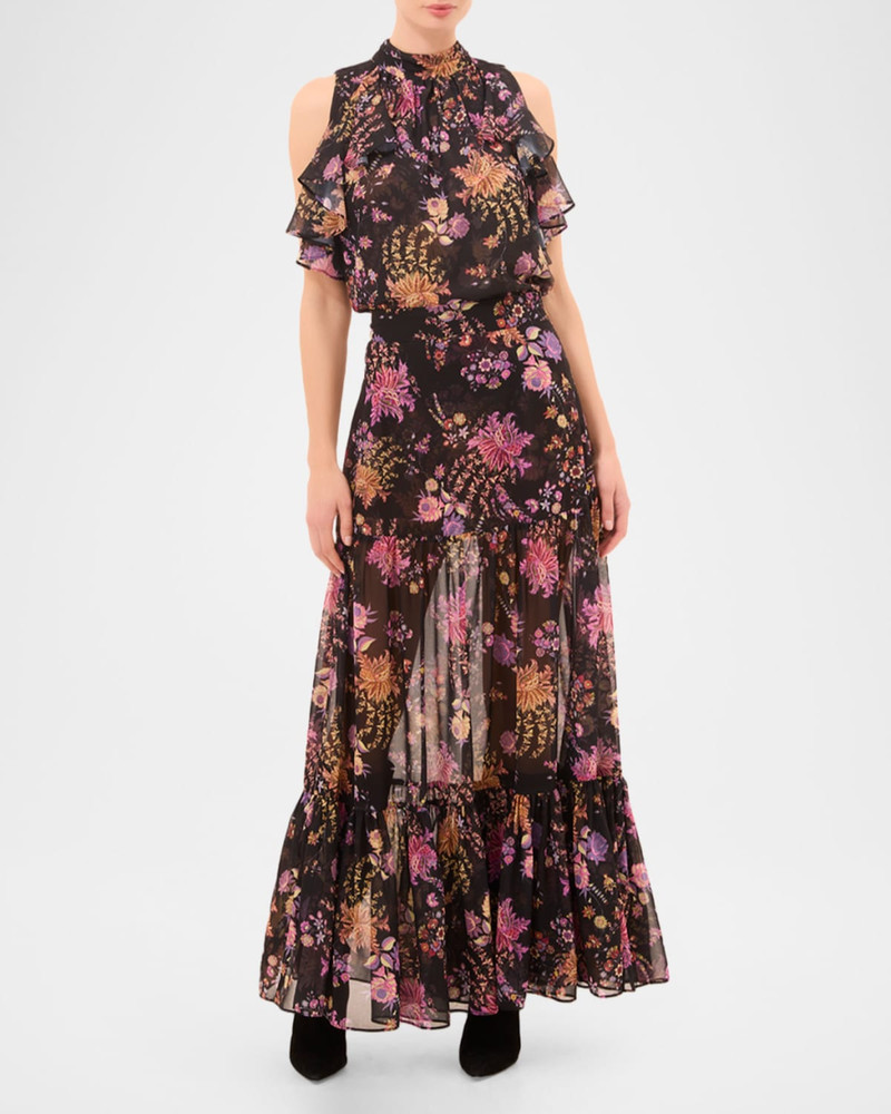 MISA Dusted Clustered Mavi Chiffon Maxi Skirt outlook