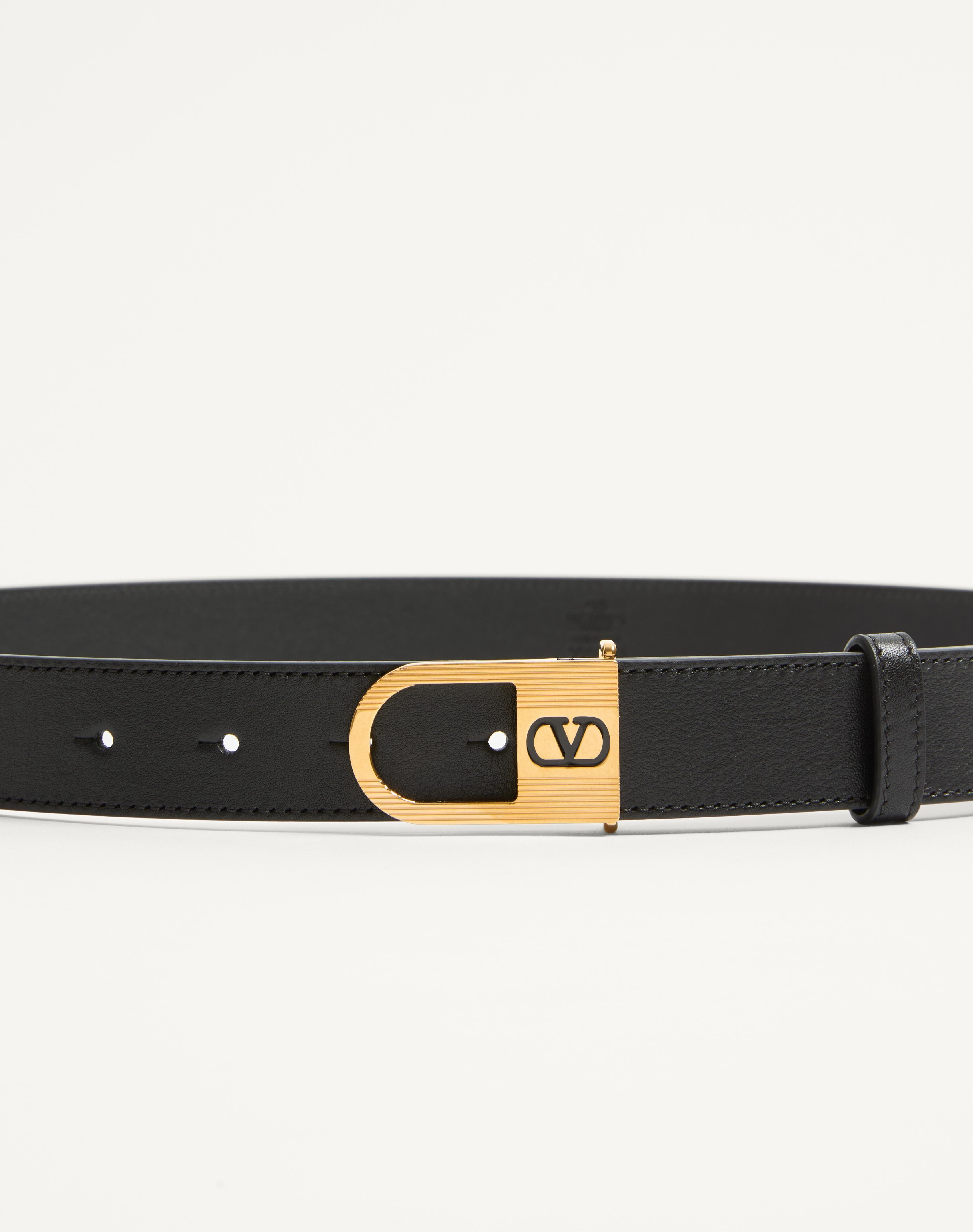 VLOGO SIGNATURE BELT IN SHINY CALFSKIN 30 MM WITH ENAMELED LOGO DETAIL - 4