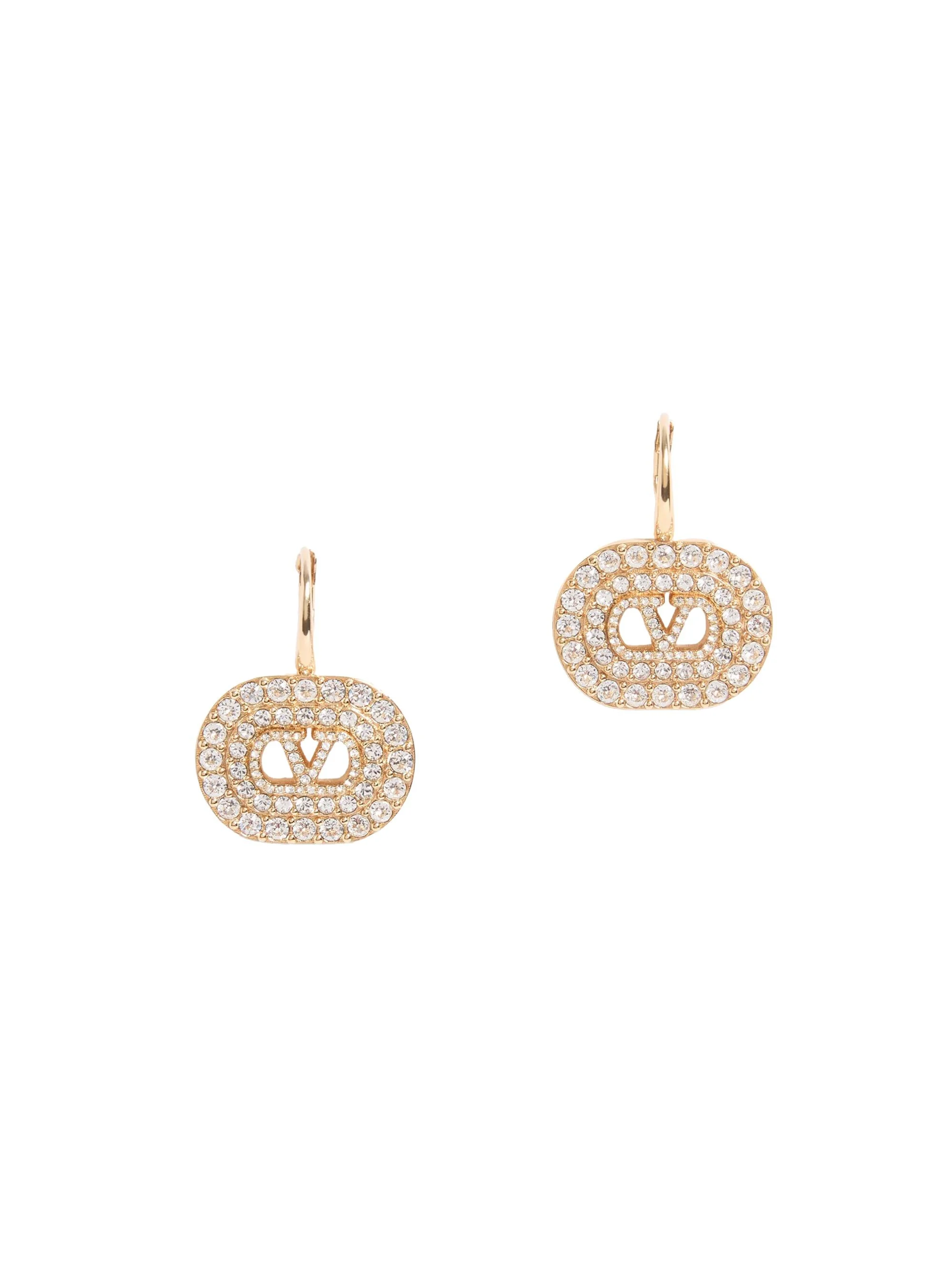 Women's VLogo Signature Earrings in Metal with Swarovski Crystals - Gold Crystal - 1