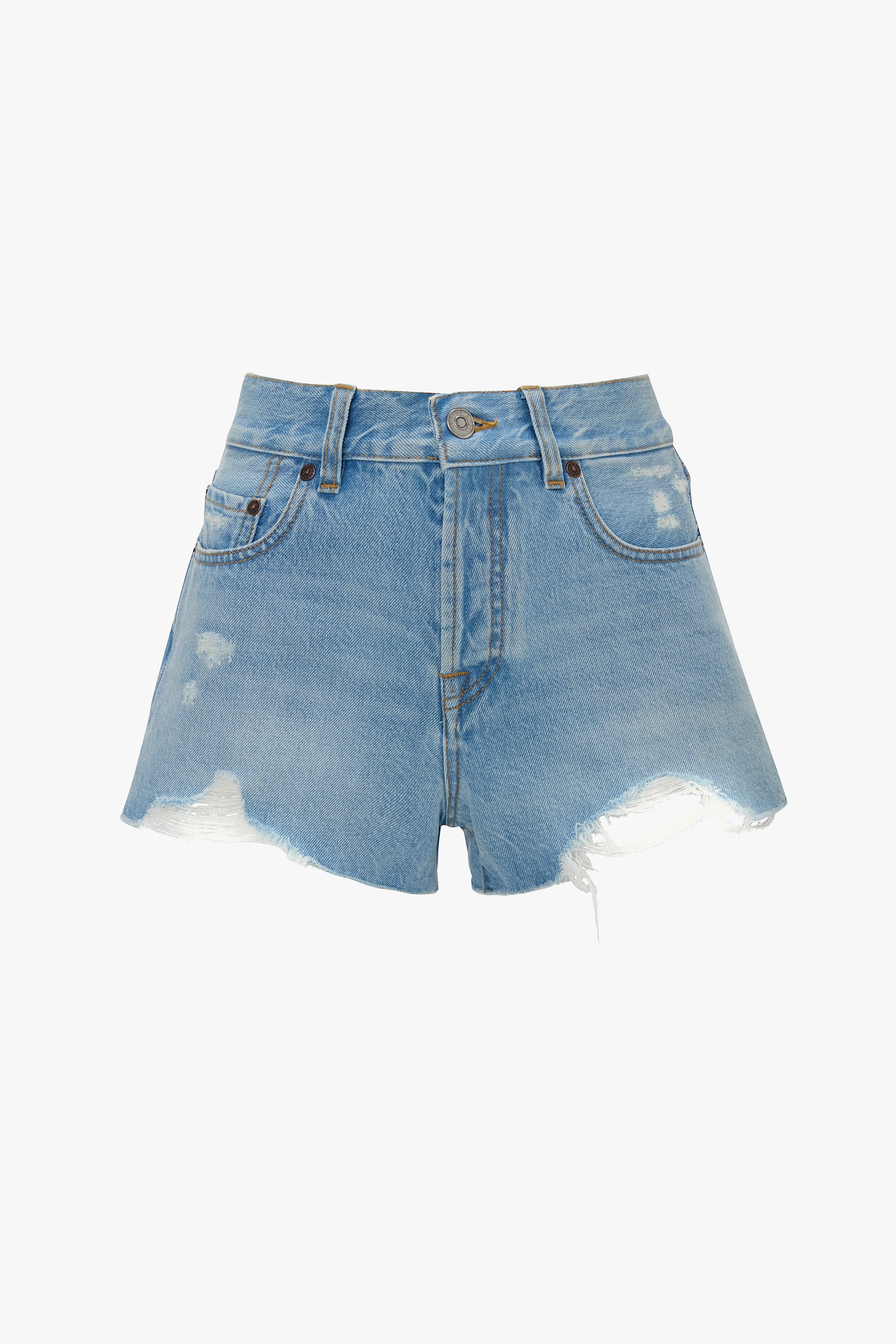Distressed Shorts In Light Blue Wash - 1
