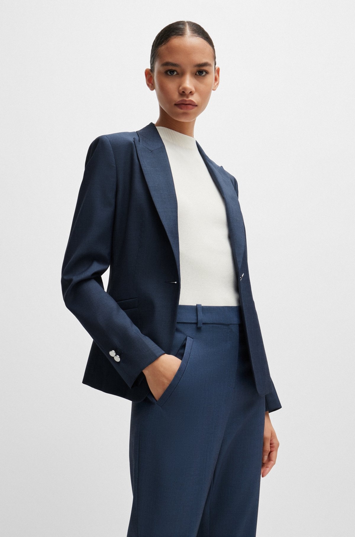 SLIM-FIT JACKET IN DENIM-EFFECT WOOL TWILL - 6