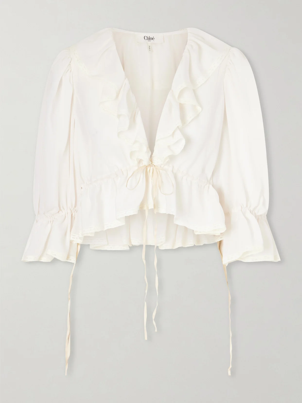 Lace-trimmed Ruffled Silk-georgette Blouse - 1