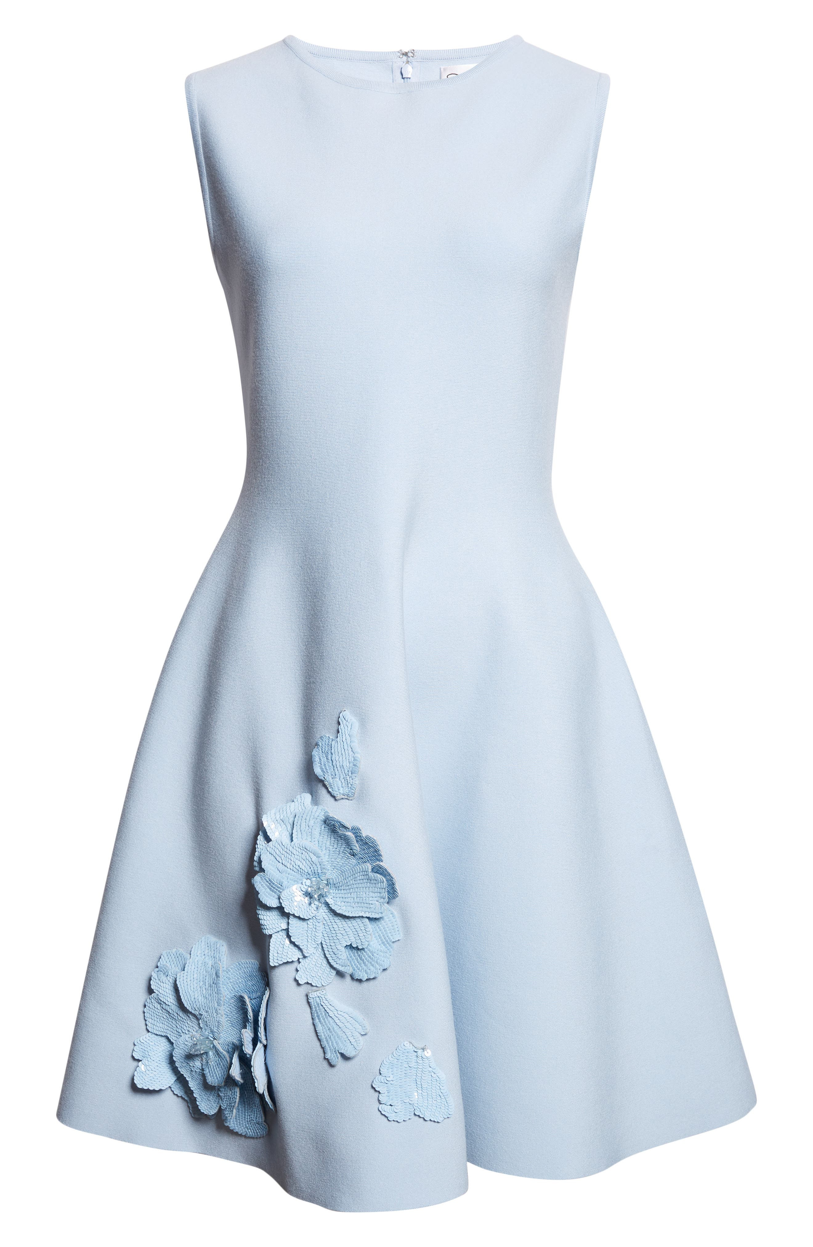 Oscar de la Renta Peony Sequin Embroidered Sleeveless Fit & Flare Dress in Light Blue at Nordstrom - 6