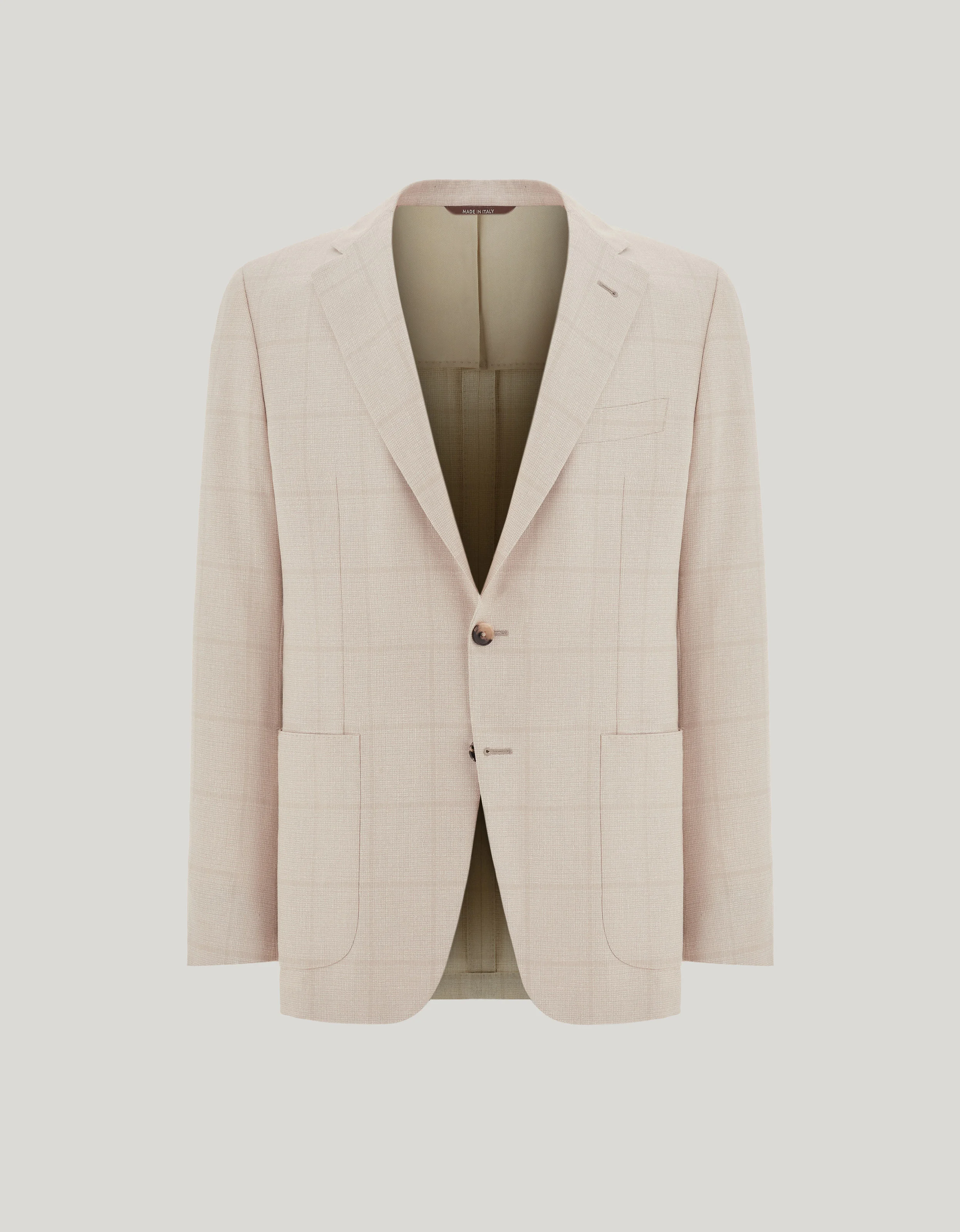 BEIGE SILK AND CASHMERE MODERN-FIT OVERCHECK JACKET - 1