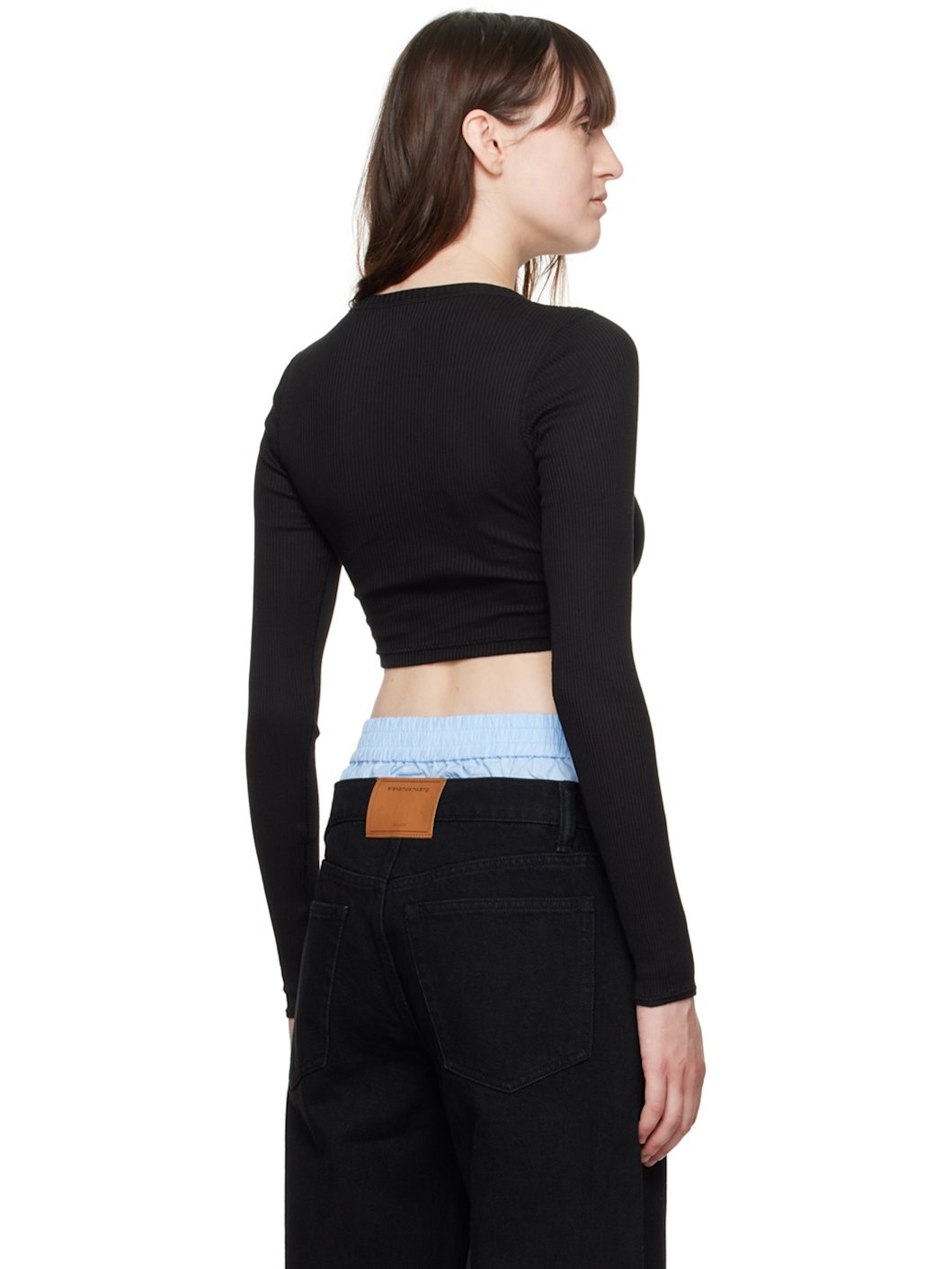 Black Cropped Long Sleeve T-Shirt - 3