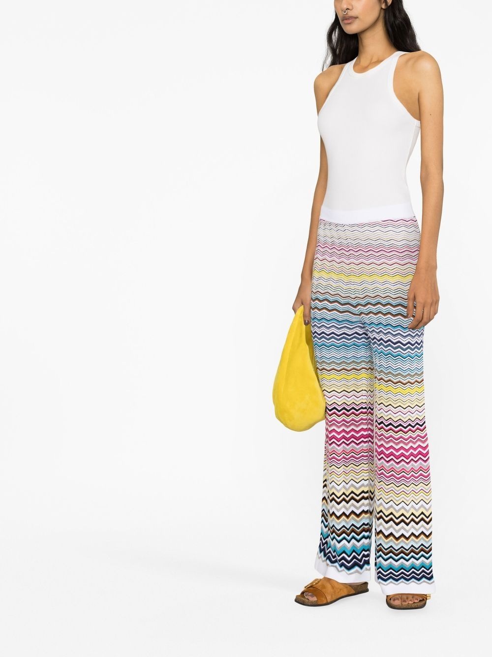 zigzag-pattern wide-leg trousers - 3