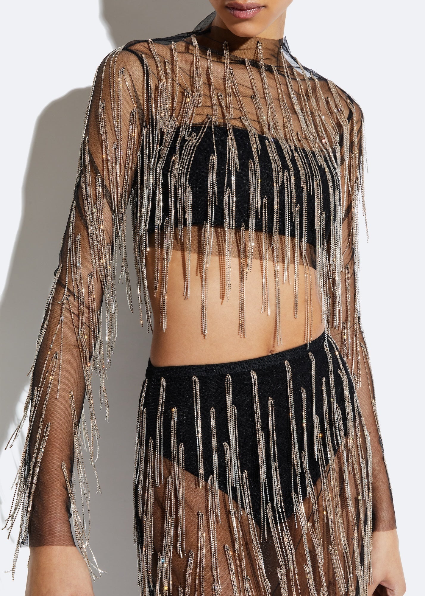 Mesh Diamond Fringe Cropped Top - 4