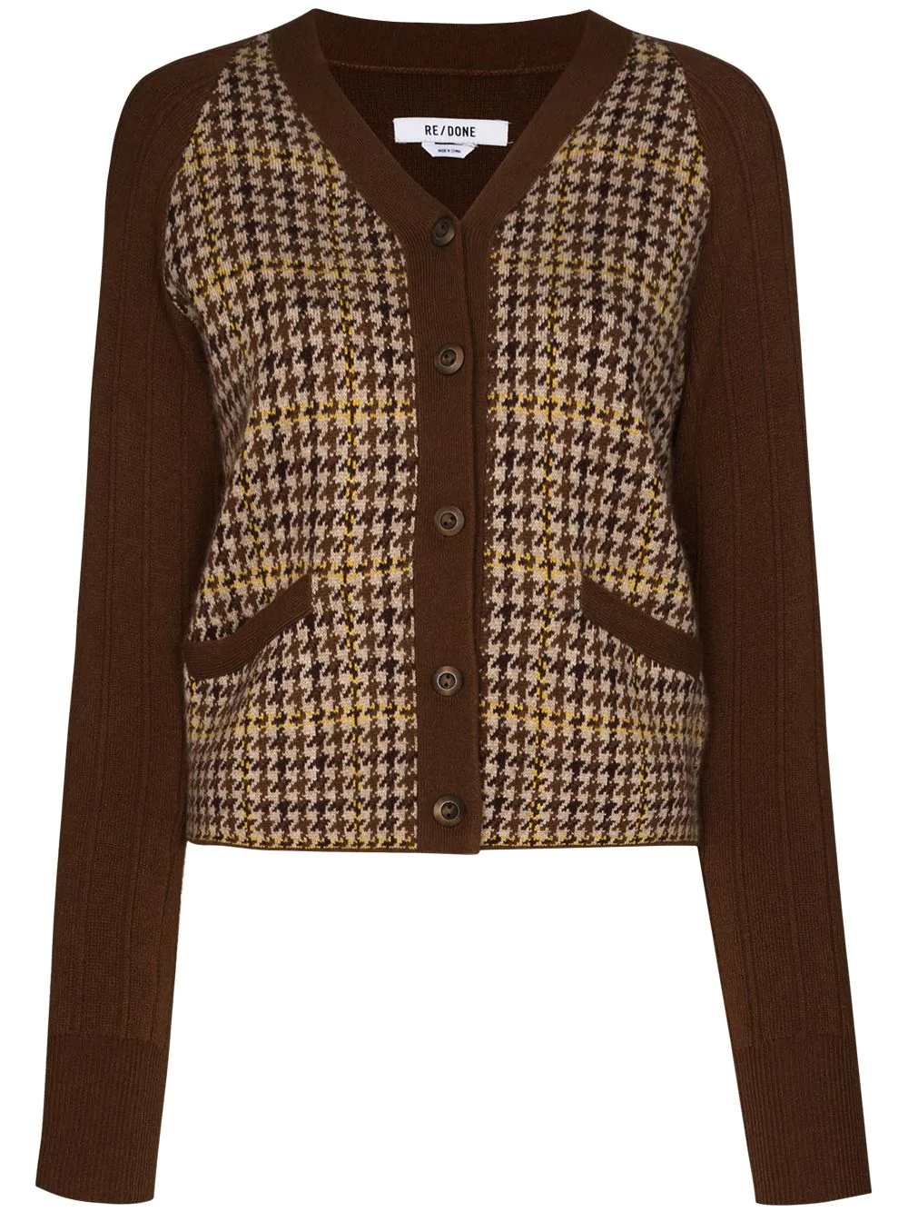 houndstooth panelled knit cardigan - 1