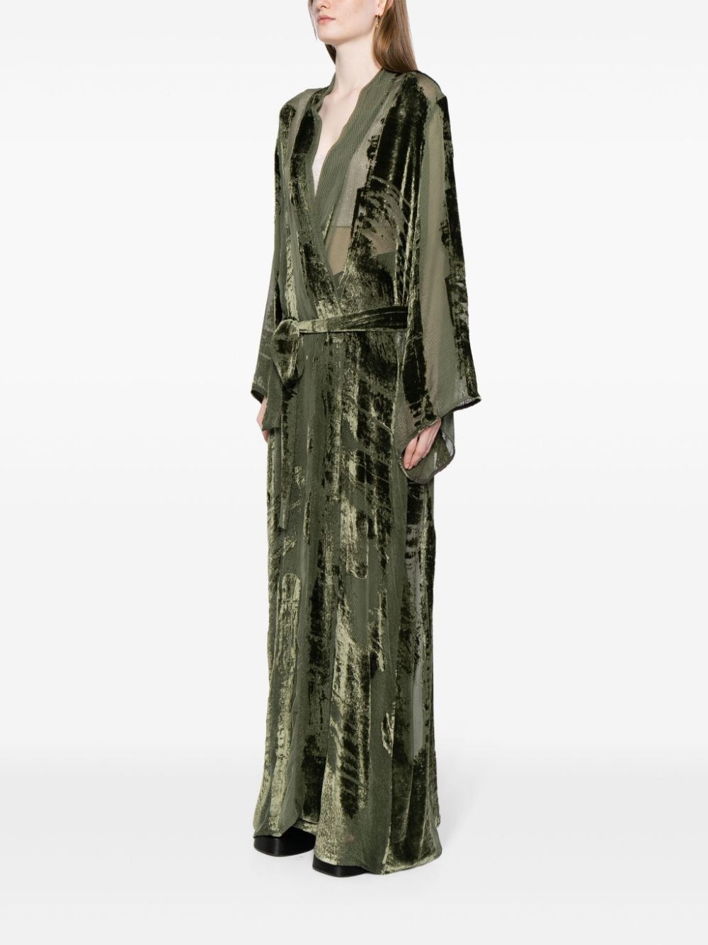 panelled velvet robe coat - 3