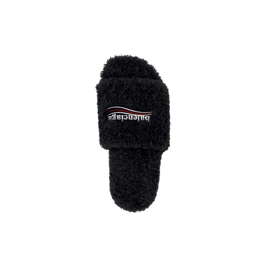 Women's Furry Slide Sandal in Black/white/red - 5