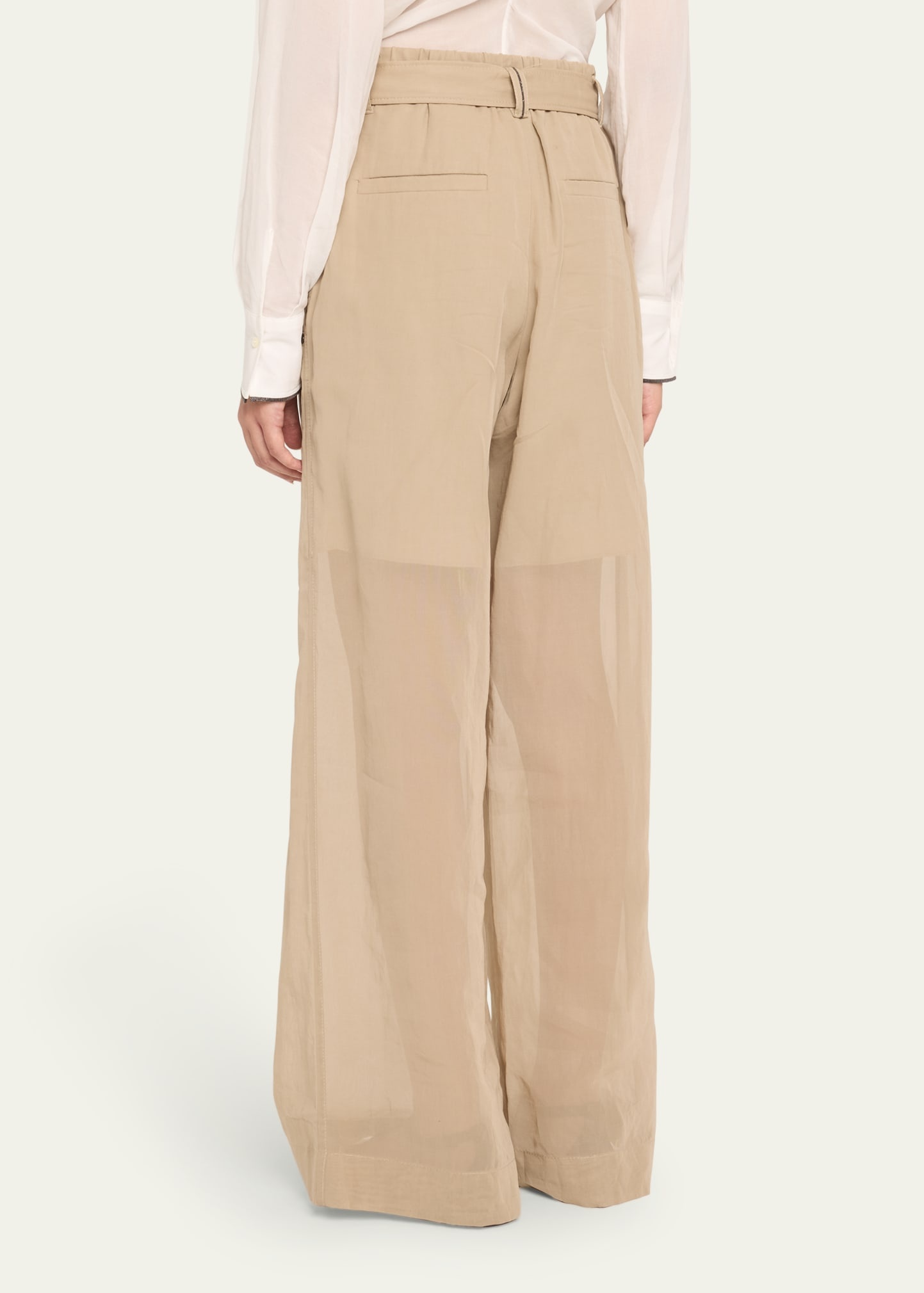 Belted Cotton Gauze Wide Leg Track Pants - 3