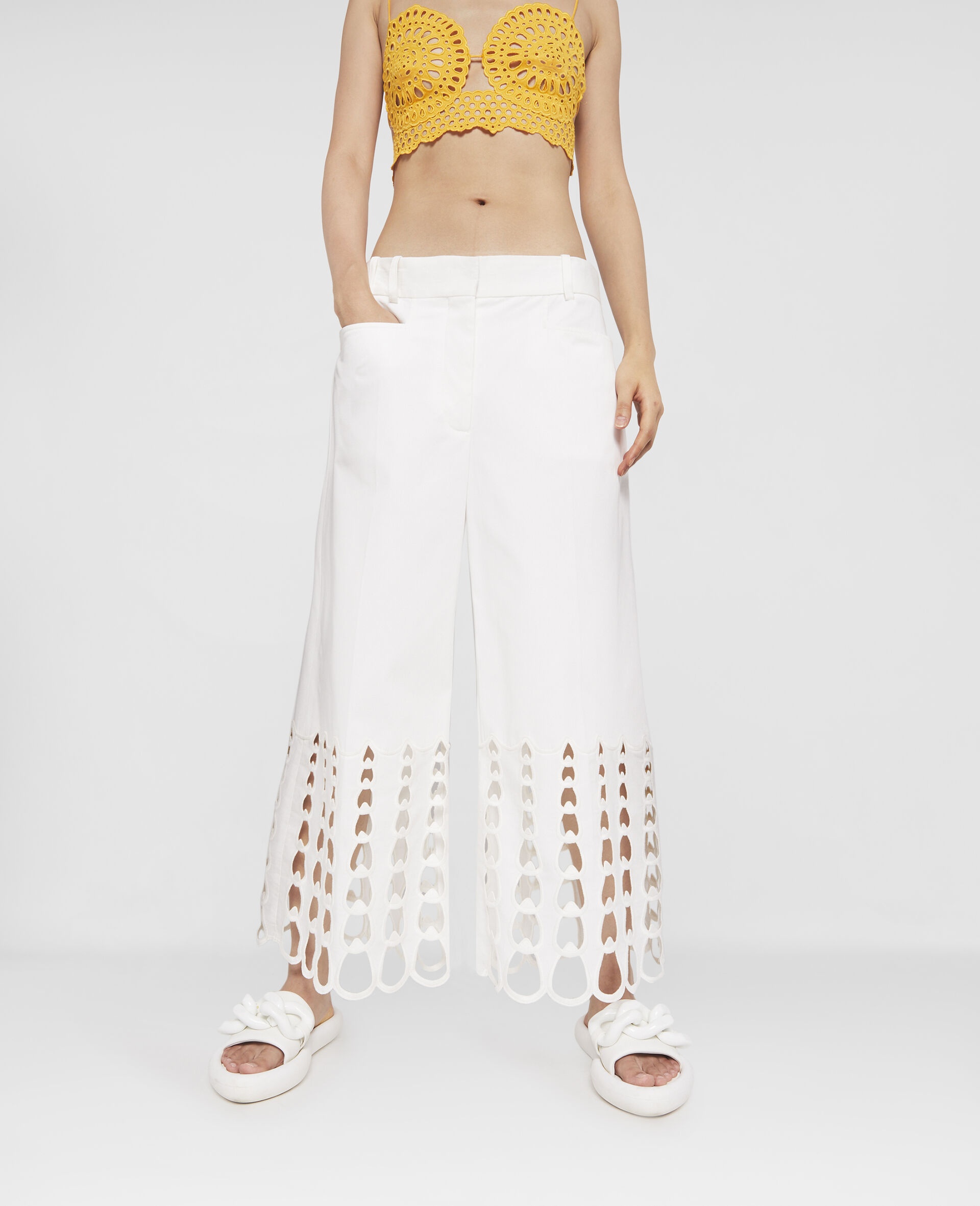 Polished Cotton Crochet Embroidery Trousers - 4