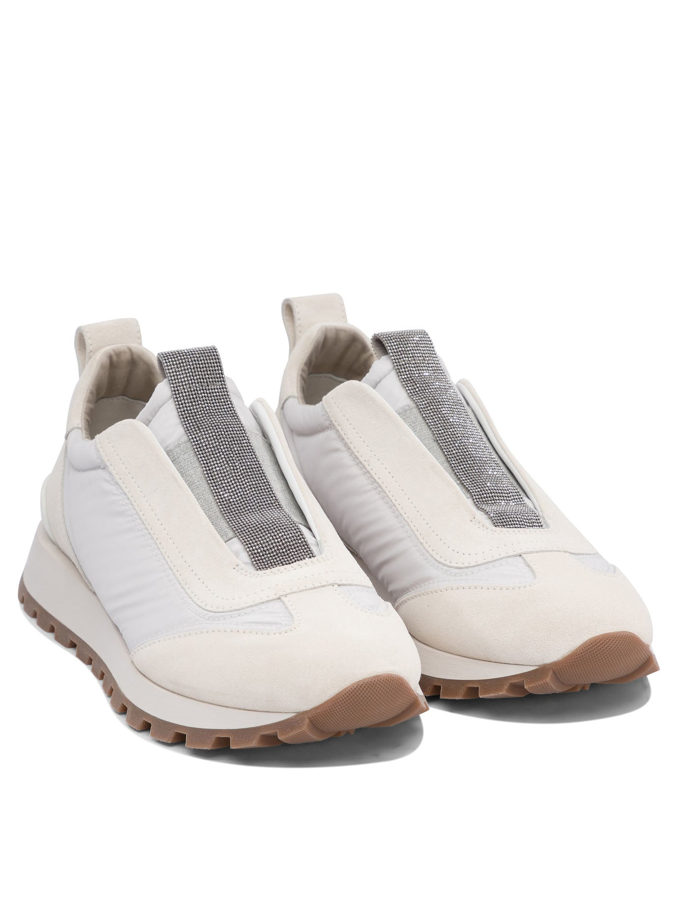 Brunello Cucinelli Suede And Fabric "runners" Sneaker With Precious Detail - 2