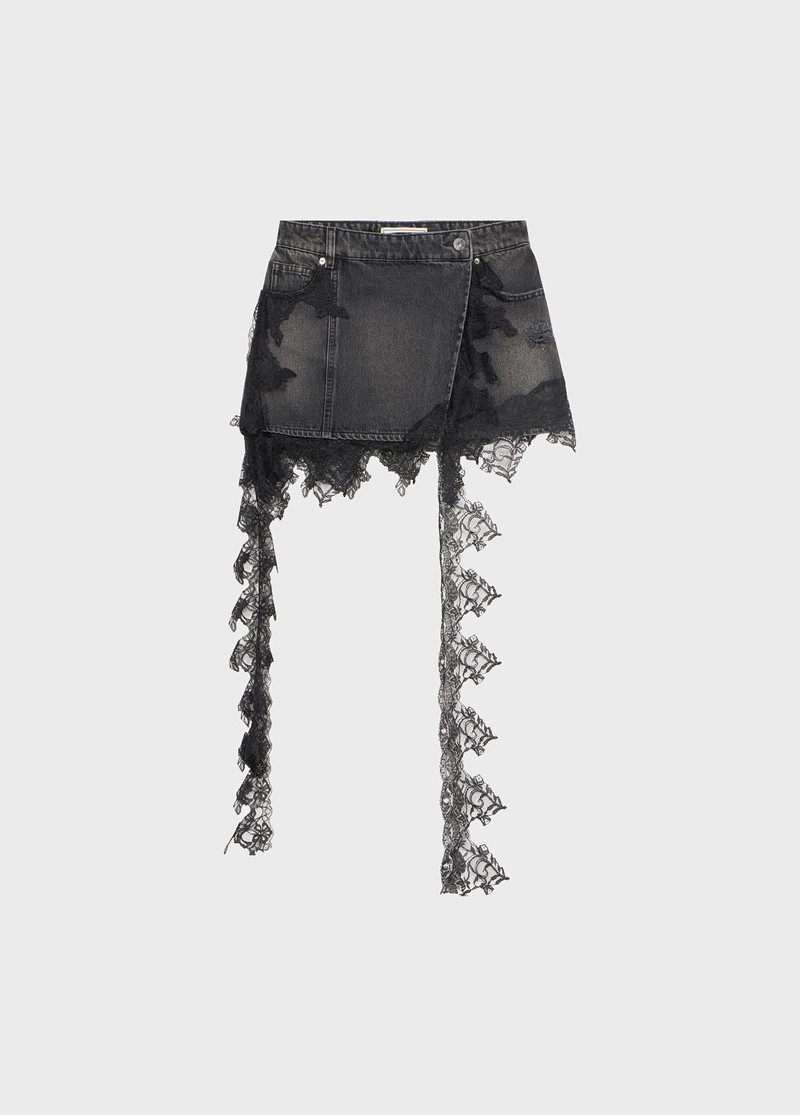 DISTRESSED DENIM MINI SKIRT WITH LACE 1