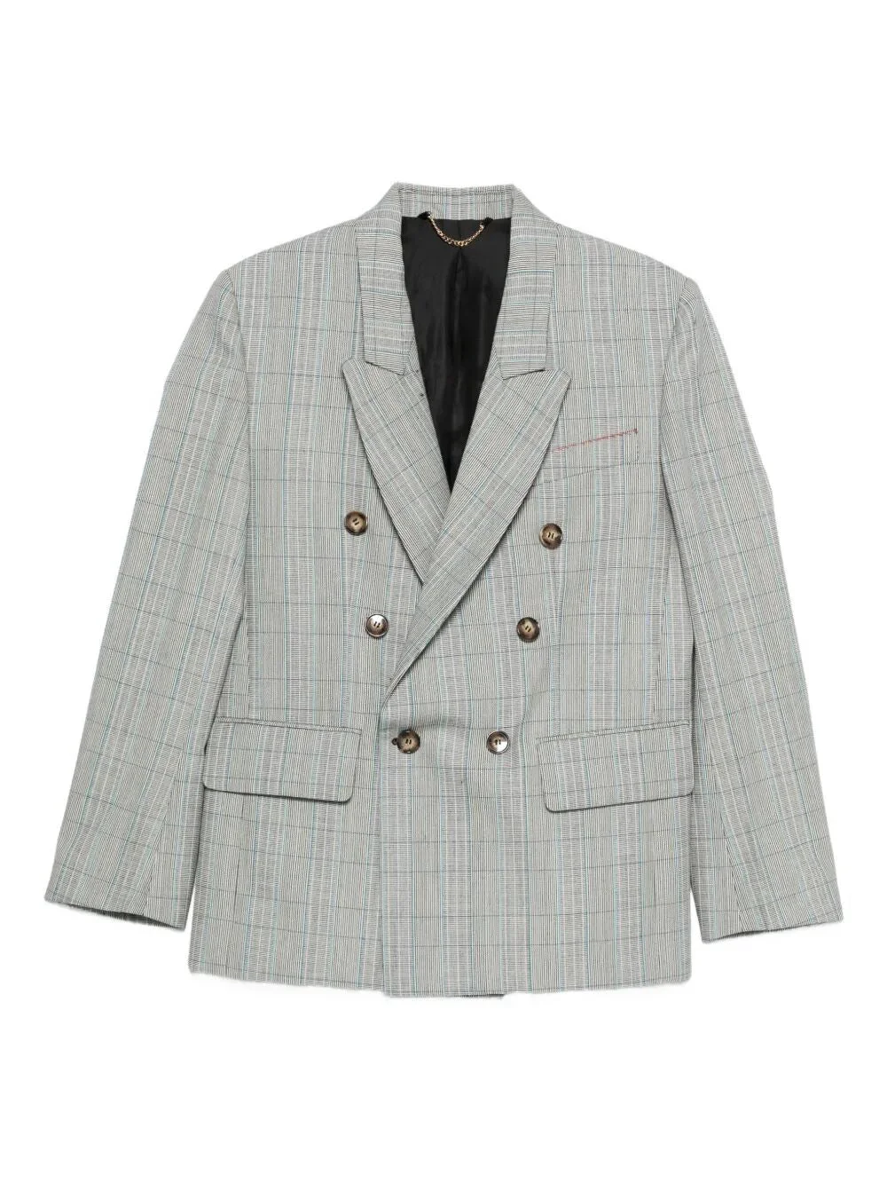 Check Wool Double-Breasted Tailored Jacket - 1