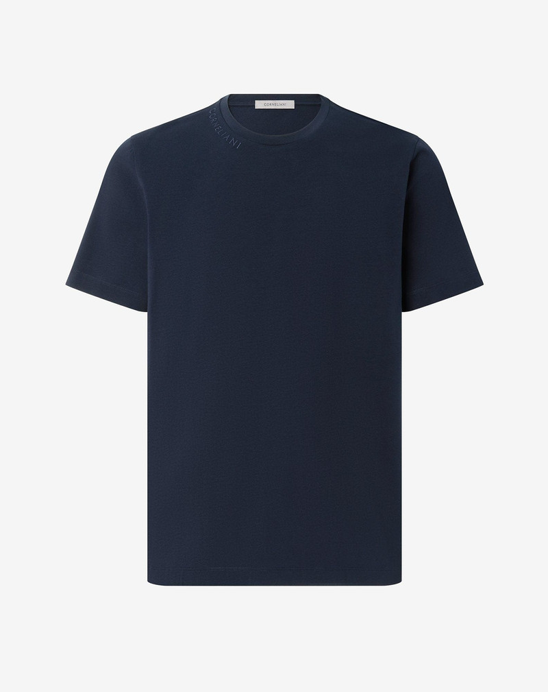 Navy blue crew neck stretch cotton t-shirt 1