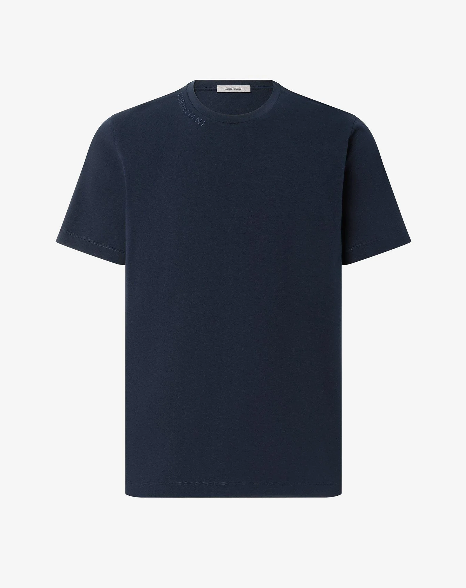 Navy blue crew neck stretch cotton t-shirt - 1