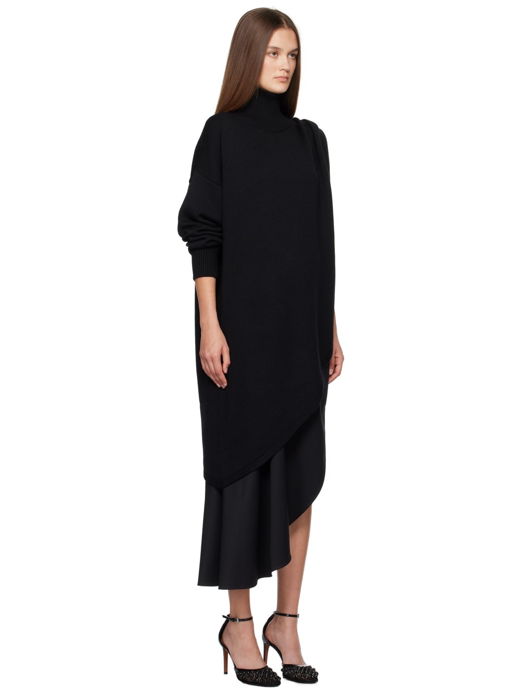 Black Asymmetrical Cape Turtleneck - 2