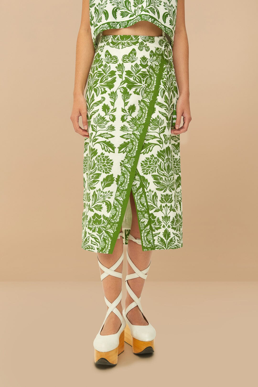 Green Delicate Tapestry Lenzing™ Ecovero™ Euroflax™ Midi Skirt - 2