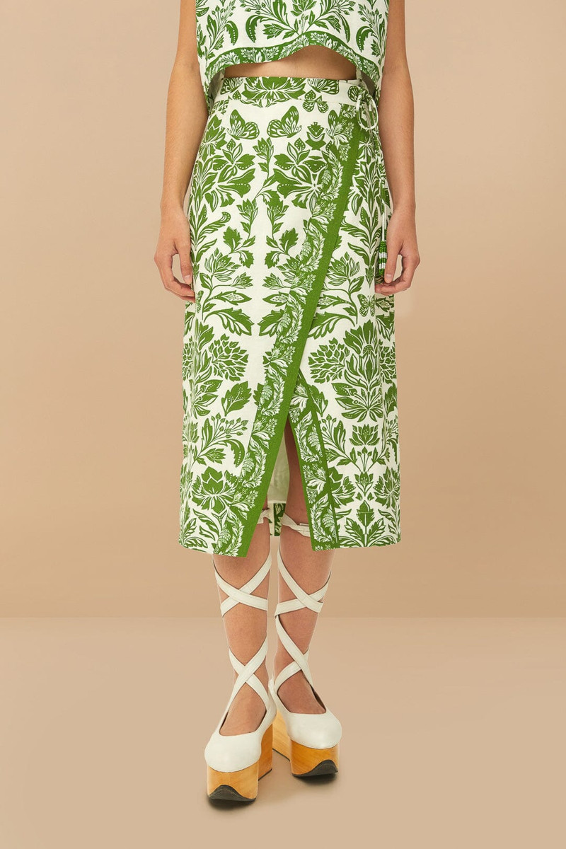 FARM RIO Green Delicate Tapestry Lenzing™ Ecovero™ Euroflax™ Midi Skirt outlook