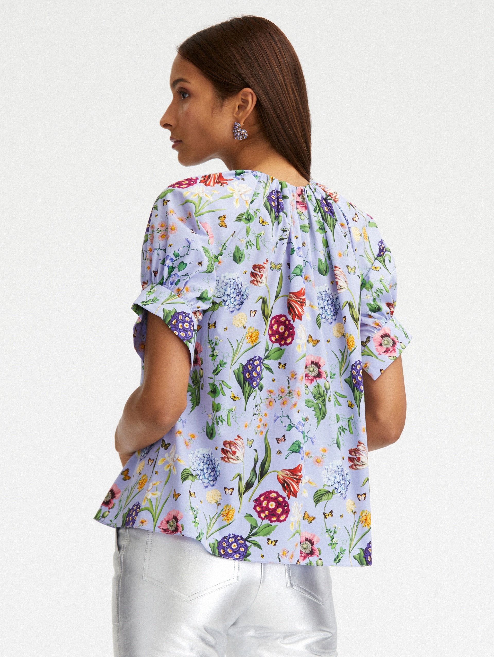 MINI MULTI FLORAL GATHERED BLOUSE - 4