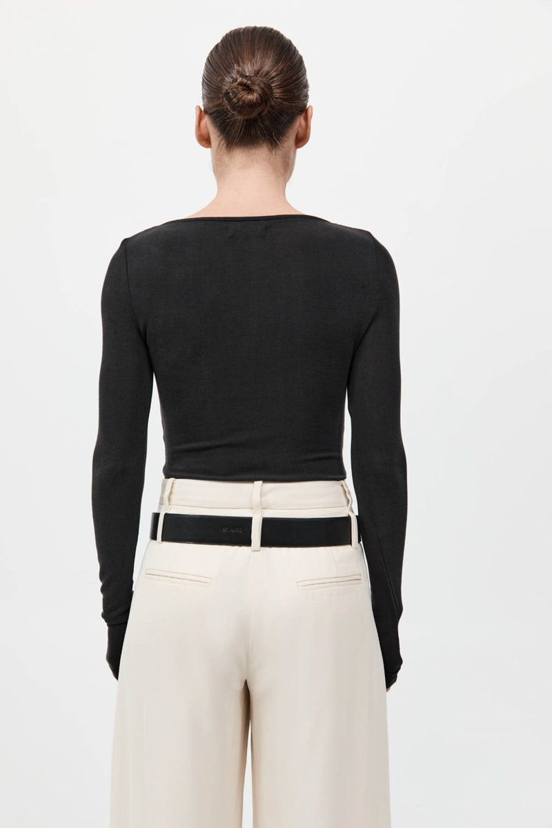 Bateau Long Sleeve Jersey Top - Black 5