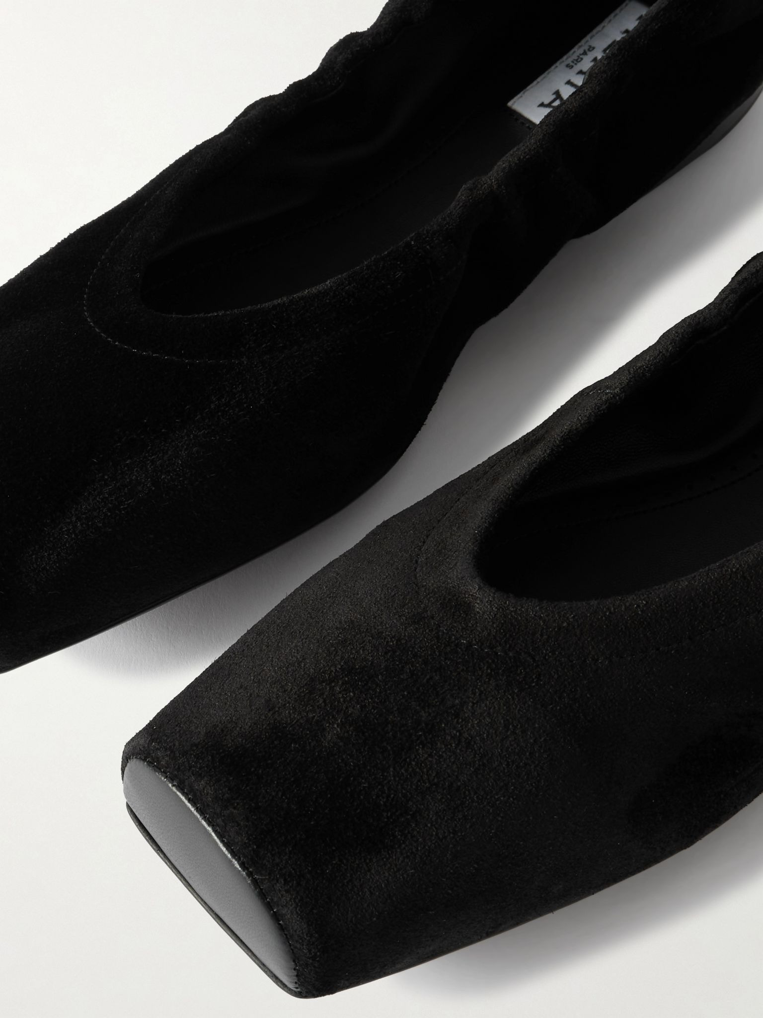 Leather-trimmed suede ballet flats Black - 4