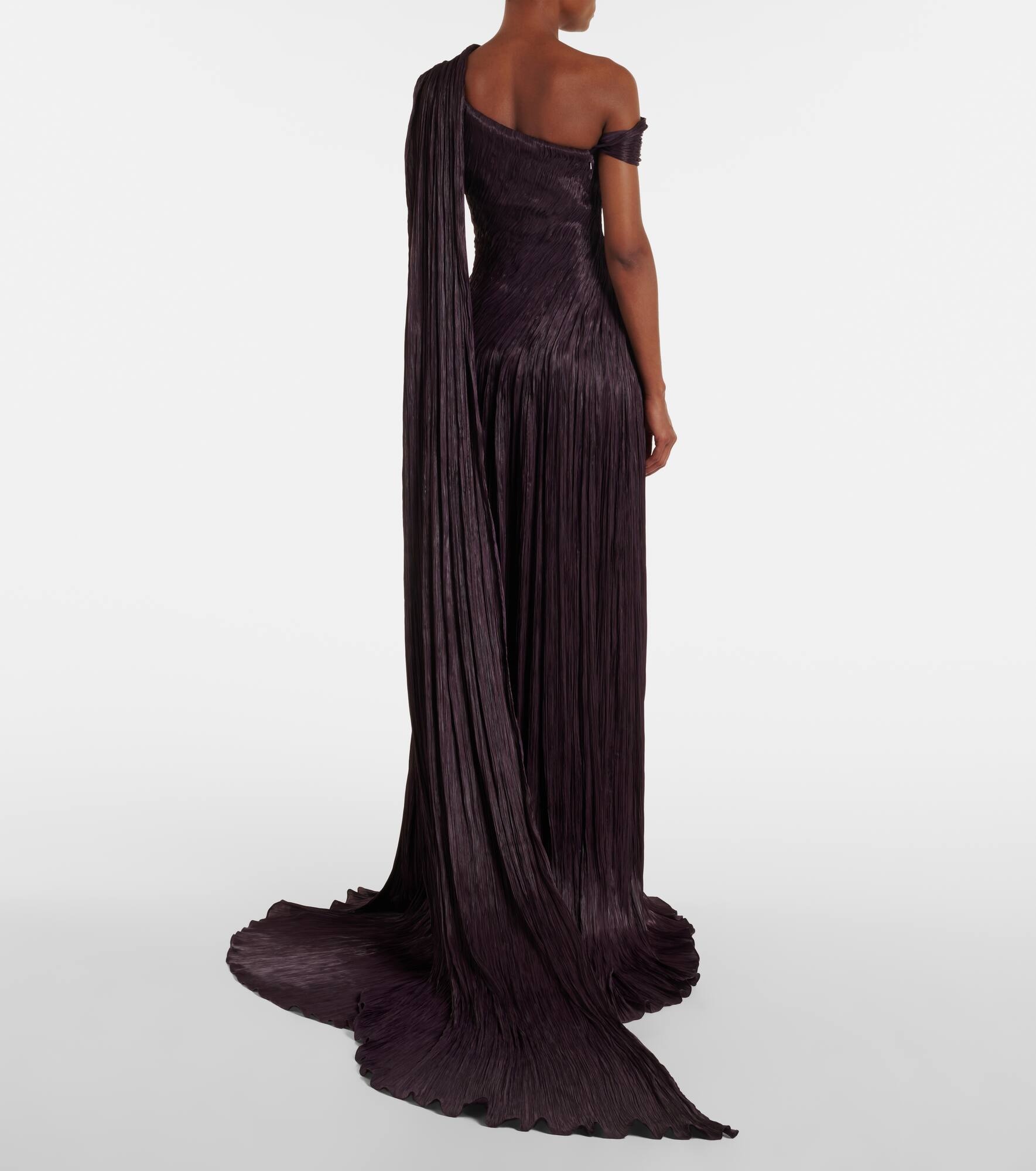 Draped pleated silk chiffon gown - 3