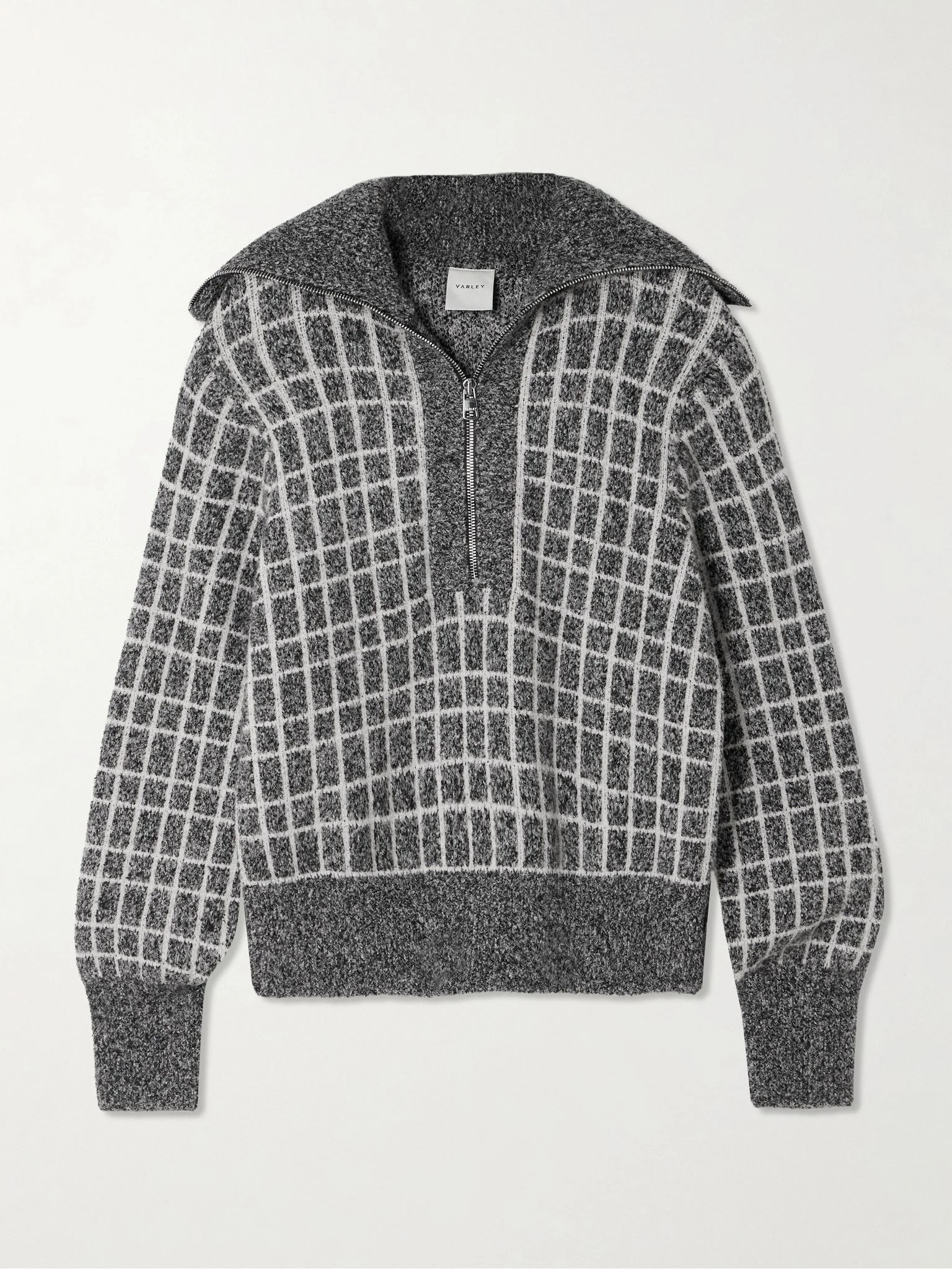 Furley checked cotton-blend bouclé half-zip sweater Gray - 1