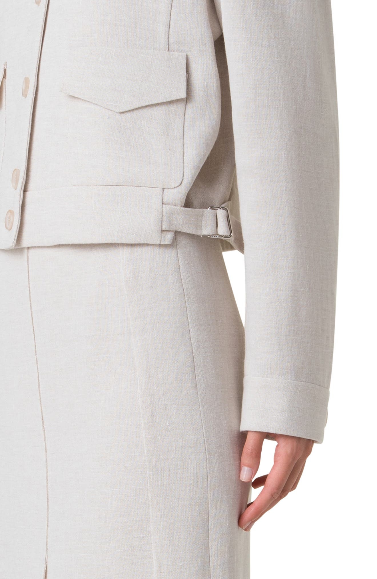 Akris Peer Crop Linen Blend Jacket in Greige at Nordstrom - 4