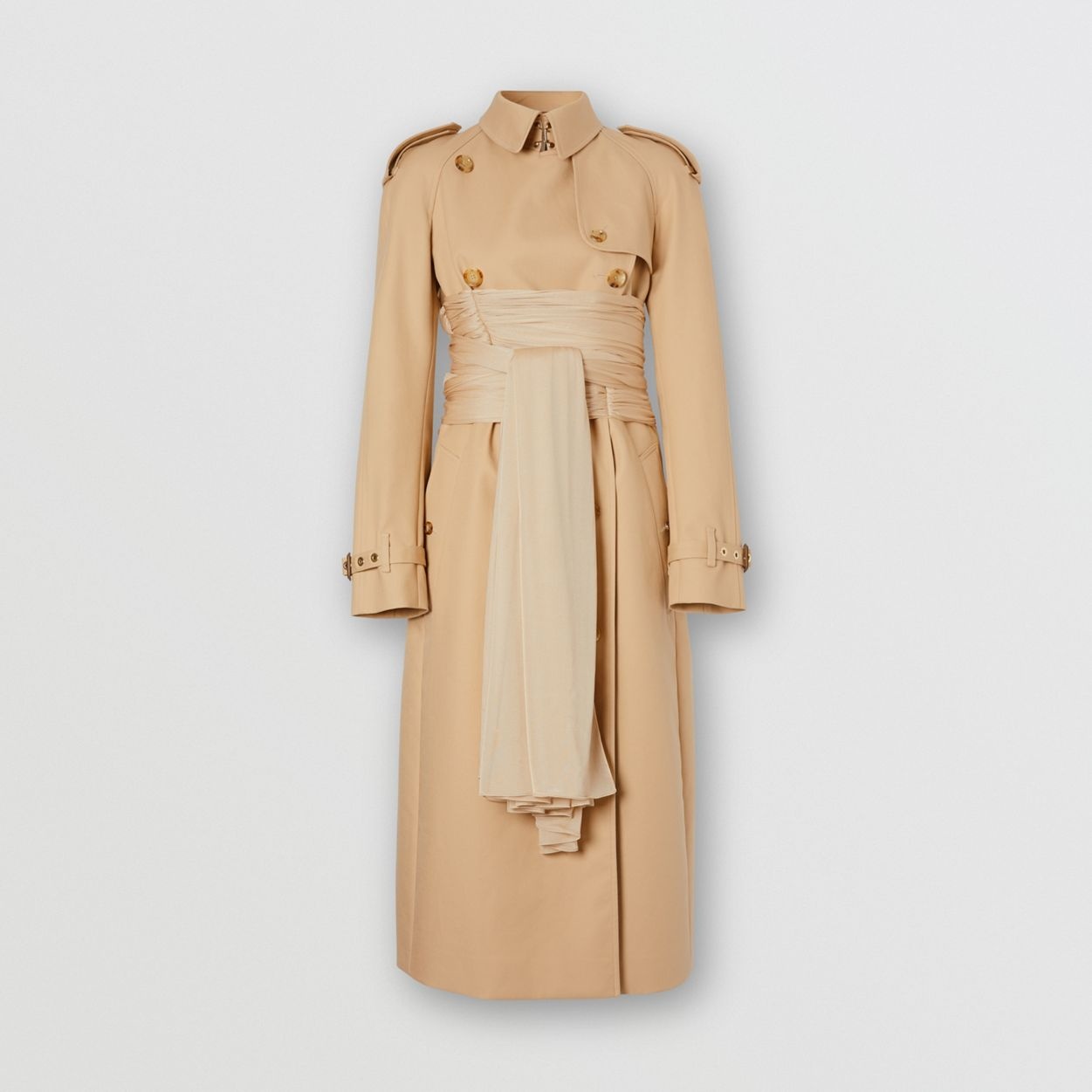 Jersey Sash Detail Cotton Gabardine Trench Coat - 1