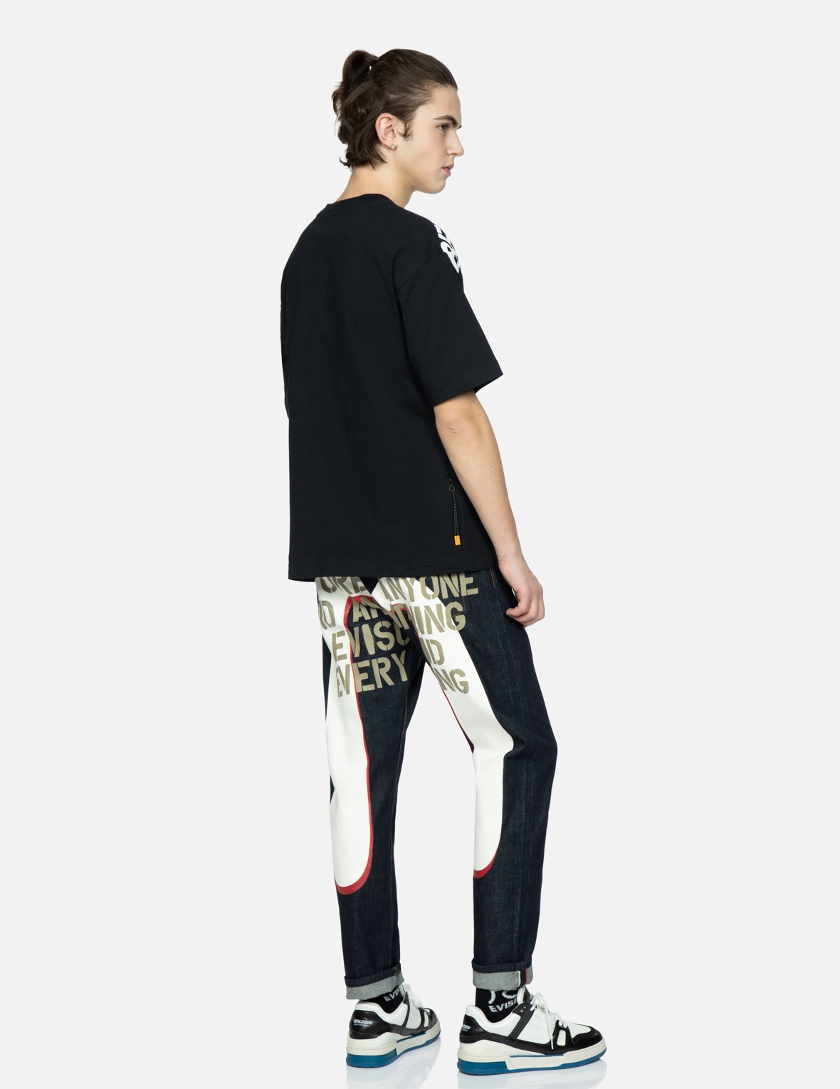 STENCIL SLOGAN AND LAYERED DAICOCK PRINT CARROT-FIT JEANS #2017 - 3