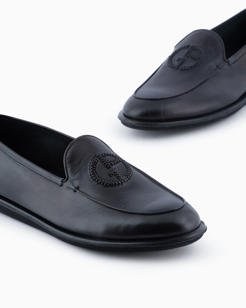 GIORGIO ARMANI Vintage nappa leather loafers with embroidered logo outlook
