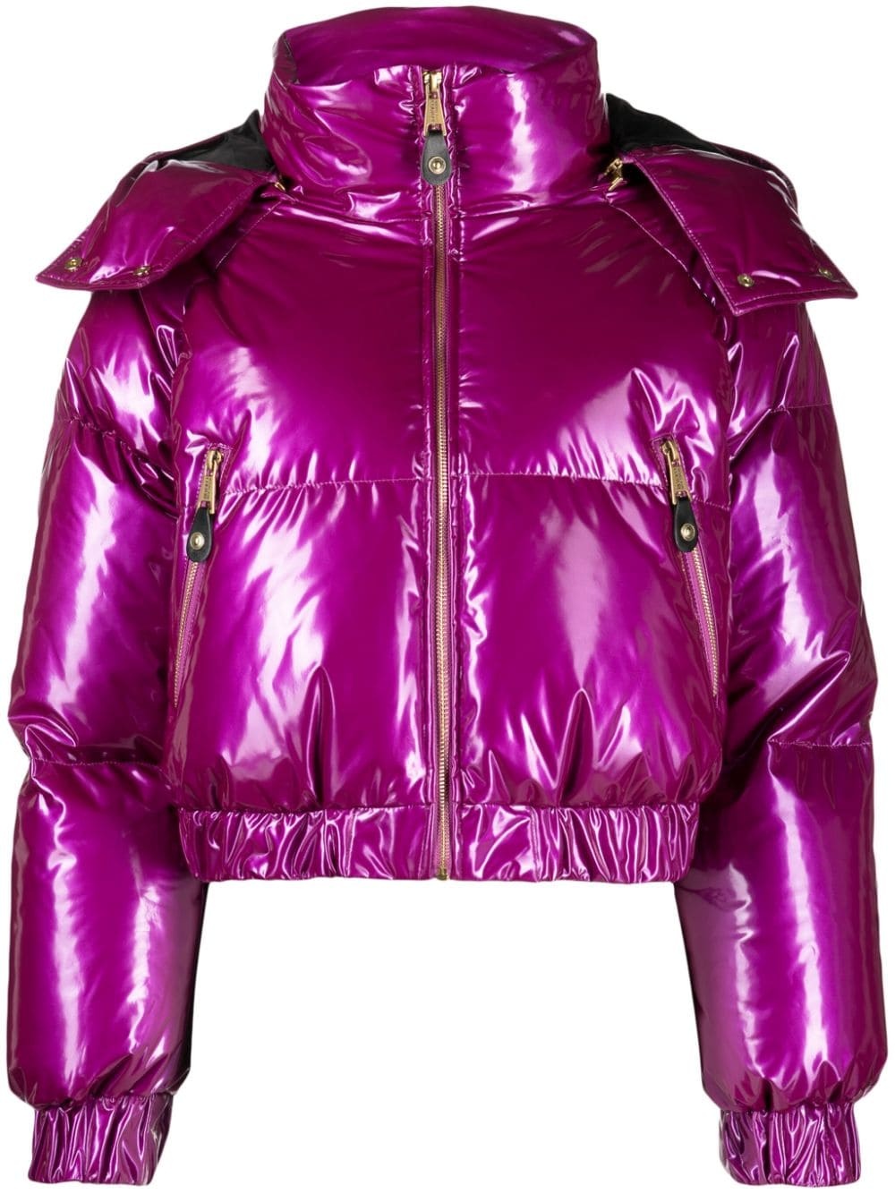 glossy-finish hooded puffer jacket - 1